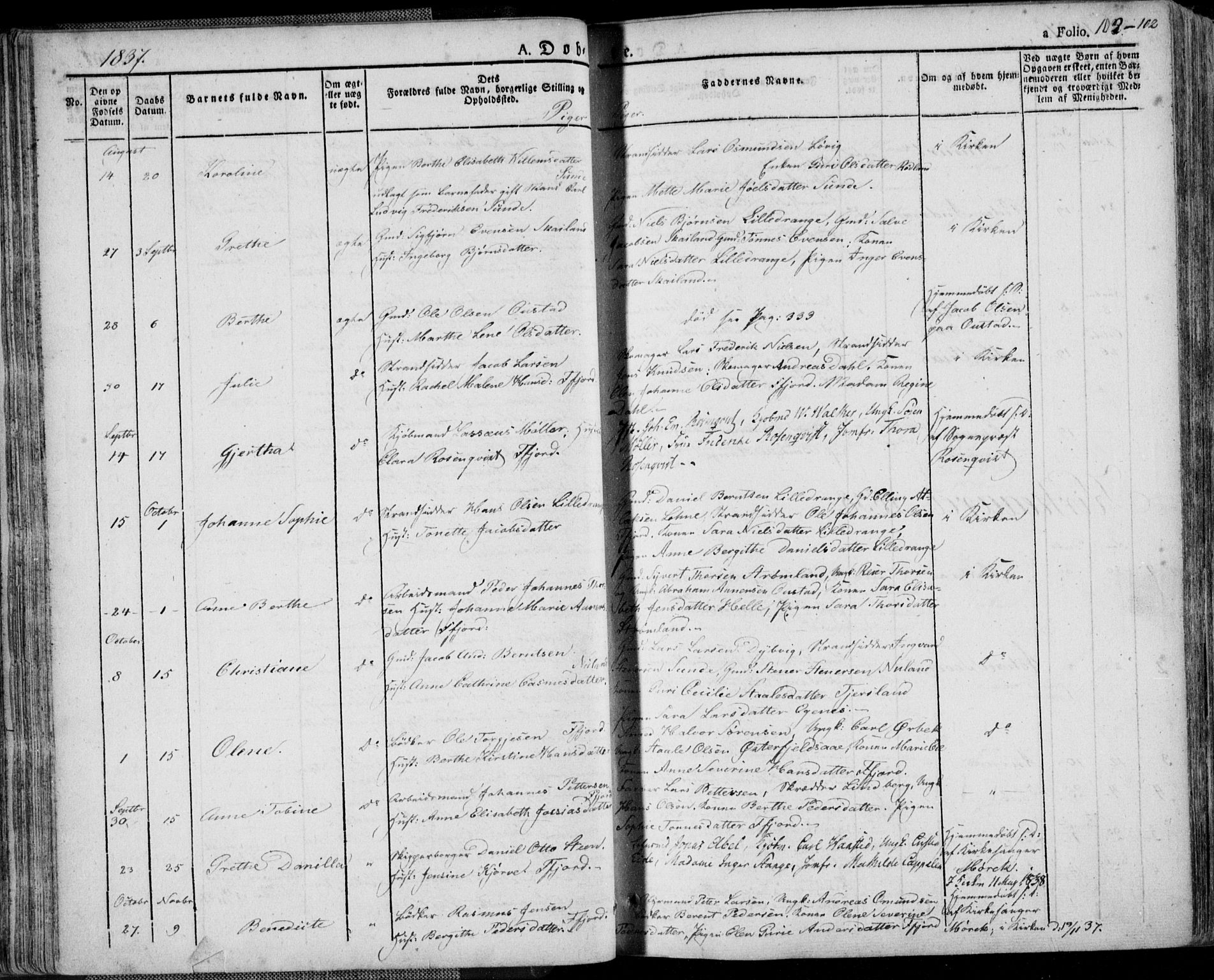 Flekkefjord sokneprestkontor, SAK/1111-0012/F/Fa/Fac/L0003: Parish register (official) no. A 3, 1826-1841, p. 102