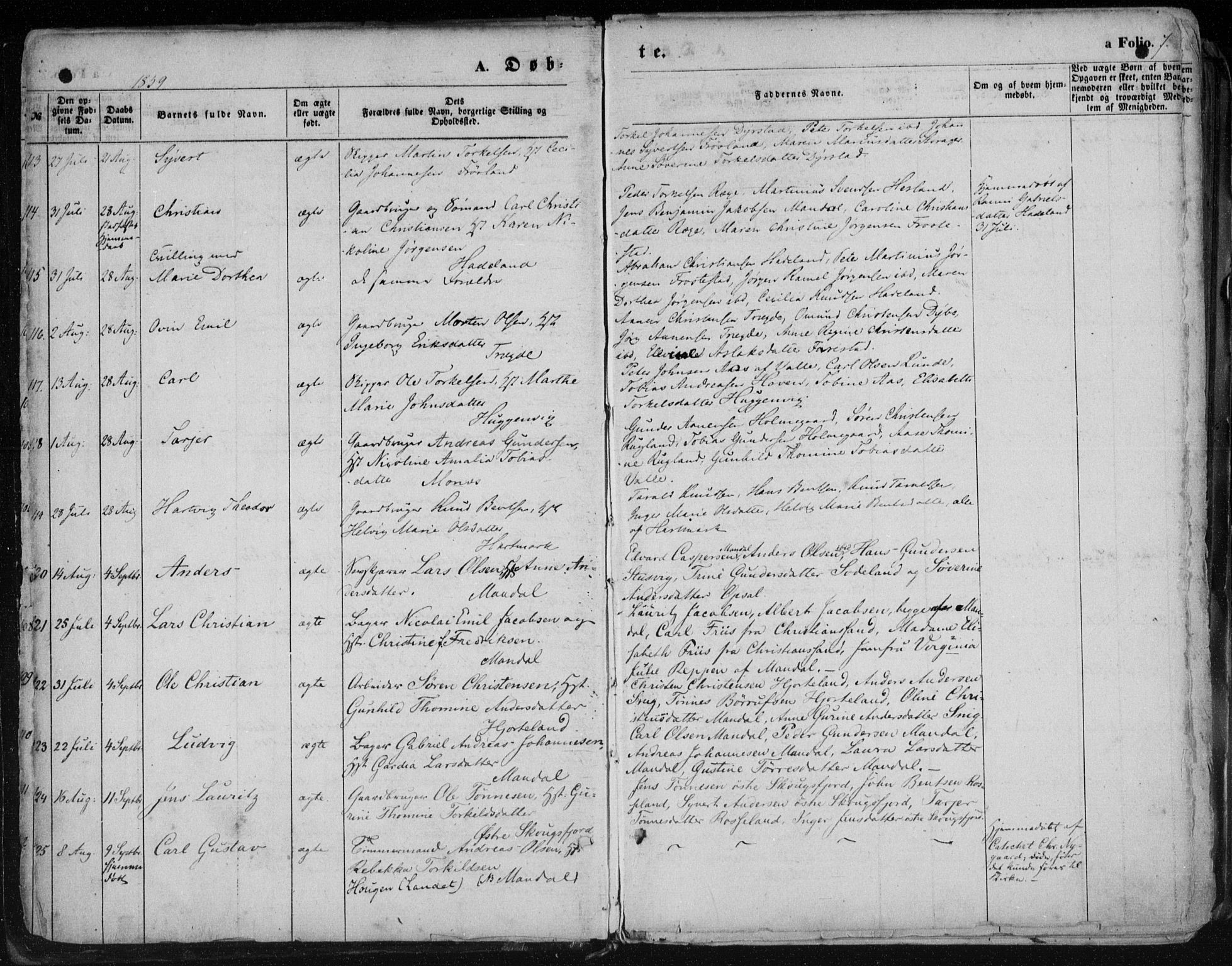 Mandal sokneprestkontor, AV/SAK-1111-0030/F/Fa/Faa/L0014: Parish register (official) no. A 14, 1859-1872, p. 7