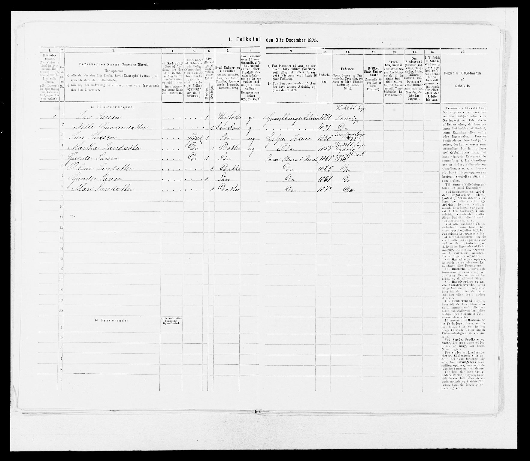 SAB, 1875 census for 1417P Vik, 1875, p. 169