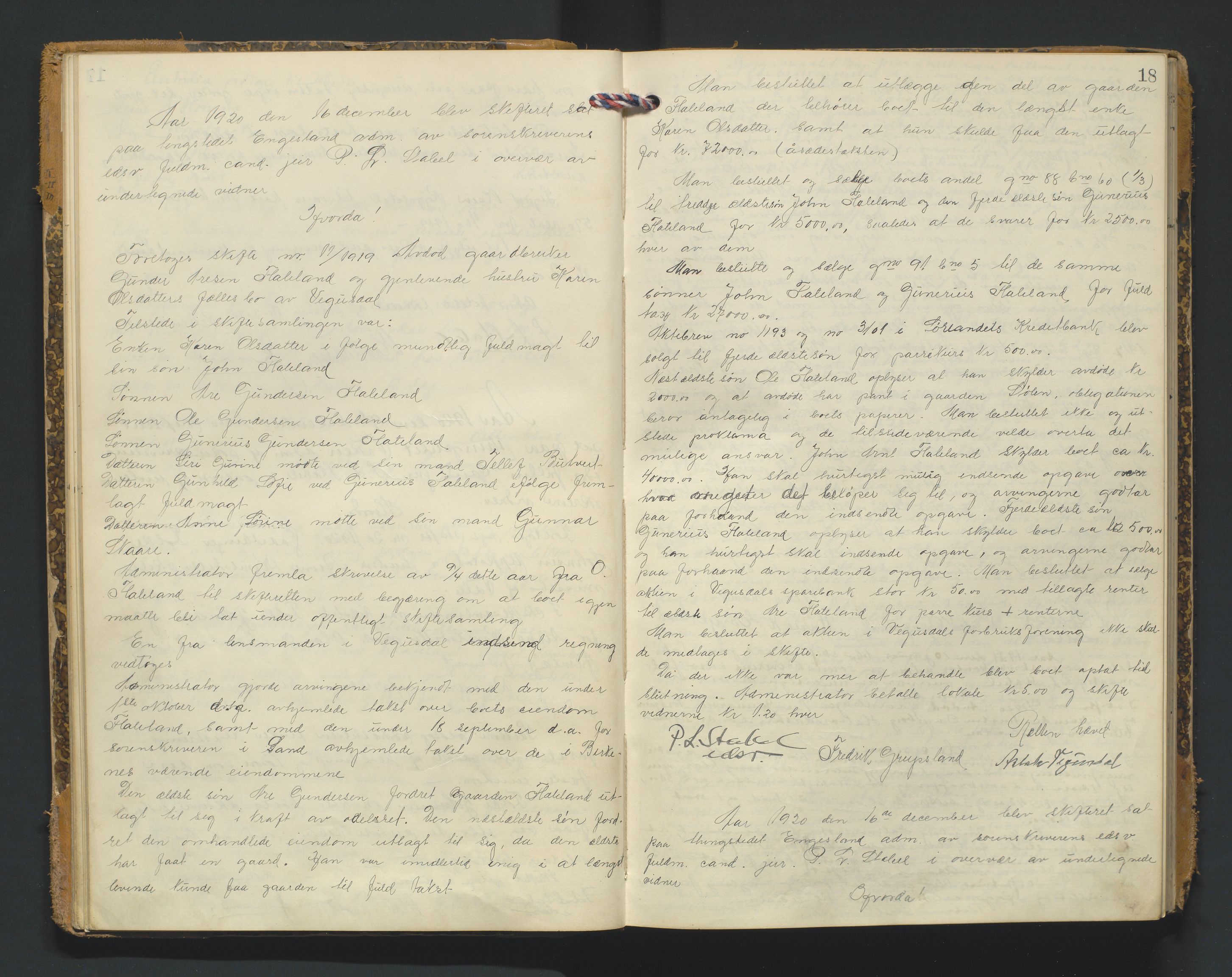 Setesdal sorenskriveri, AV/SAK-1221-0011/H/Hc/L0040: Skifteforhandlingsprotokoll nr 12, 1920-1927, p. 18