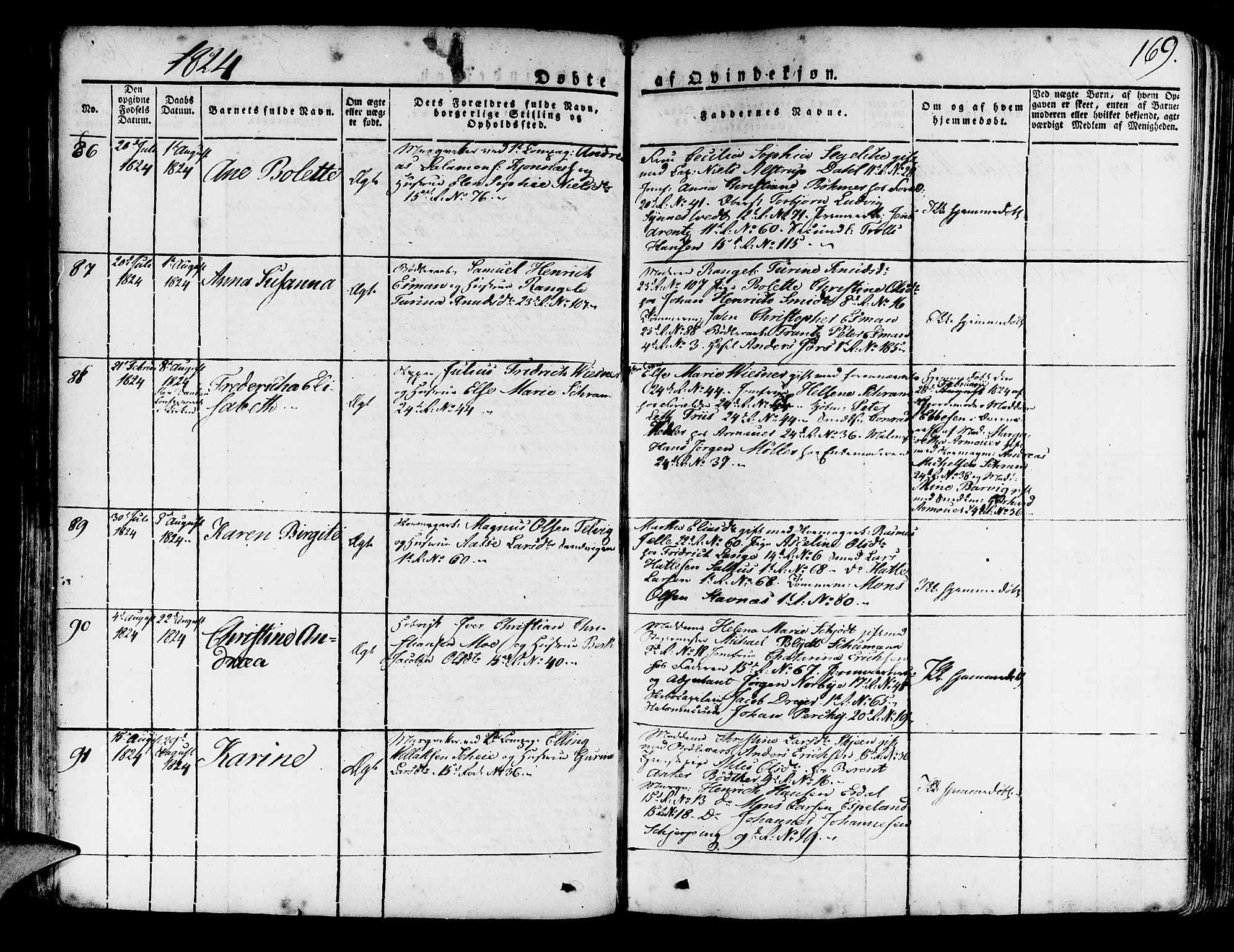 Korskirken sokneprestembete, SAB/A-76101/H/Haa/L0014: Parish register (official) no. A 14, 1823-1835, p. 169