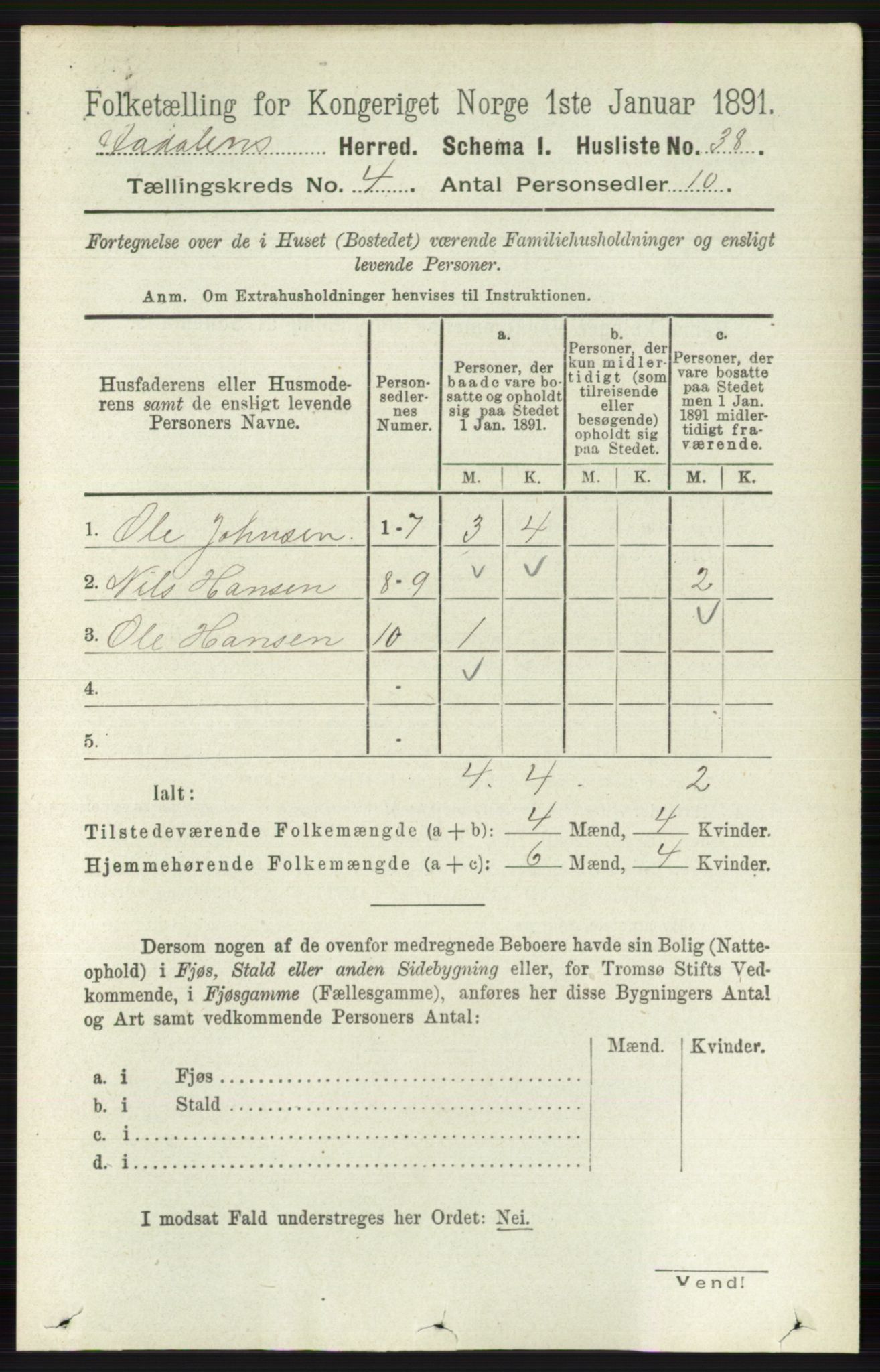 RA, 1891 census for 0614 Ådal, 1891, p. 1488