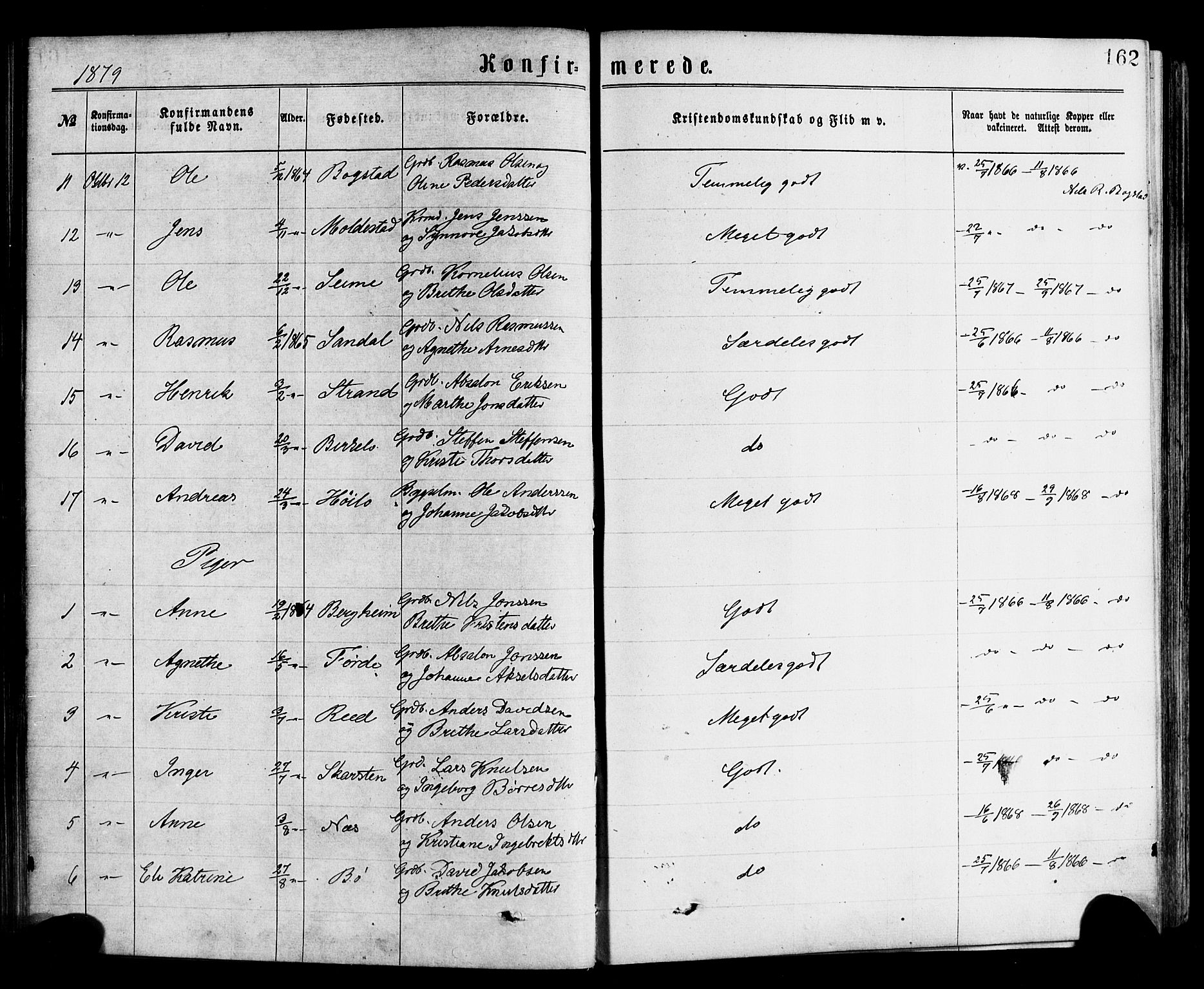 Gloppen sokneprestembete, AV/SAB-A-80101/H/Haa/Haac/L0001: Parish register (official) no. C 1, 1871-1886, p. 162