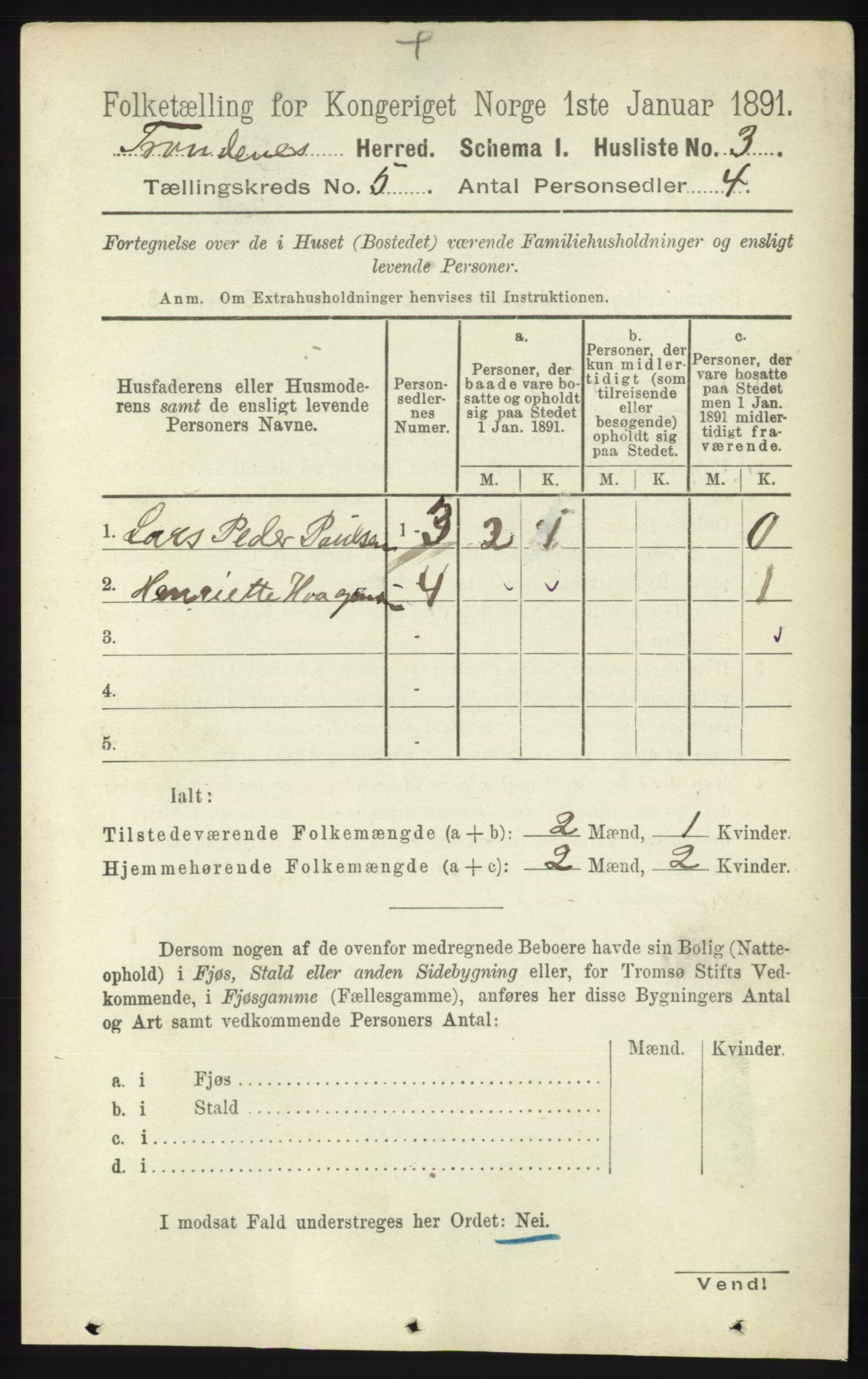 RA, 1891 census for 1914 Trondenes, 1891, p. 2698