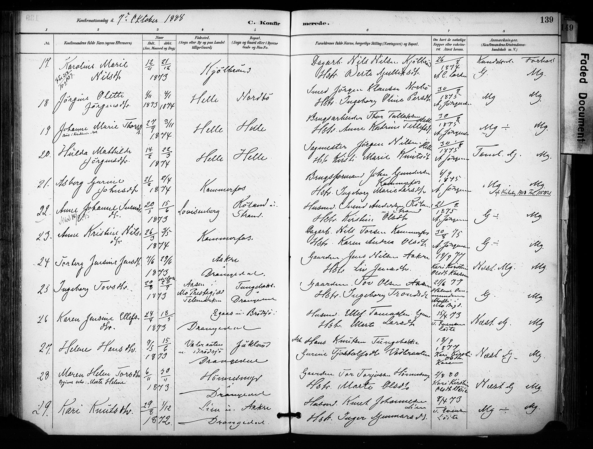 Sannidal kirkebøker, AV/SAKO-A-296/F/Fa/L0015: Parish register (official) no. 15, 1884-1899, p. 139