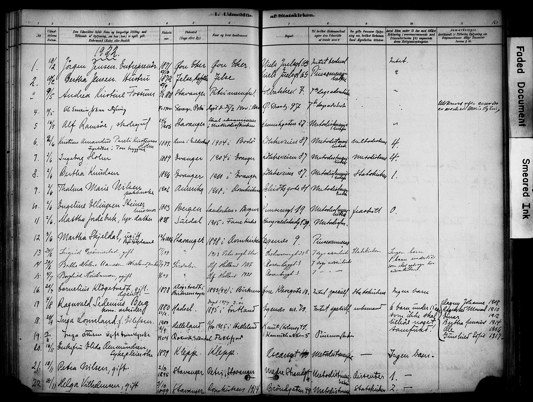 Domkirken sokneprestkontor, SAST/A-101812/001/30/30BA/L0025: Parish register (official) no. A 24, 1877-1927, p. 162