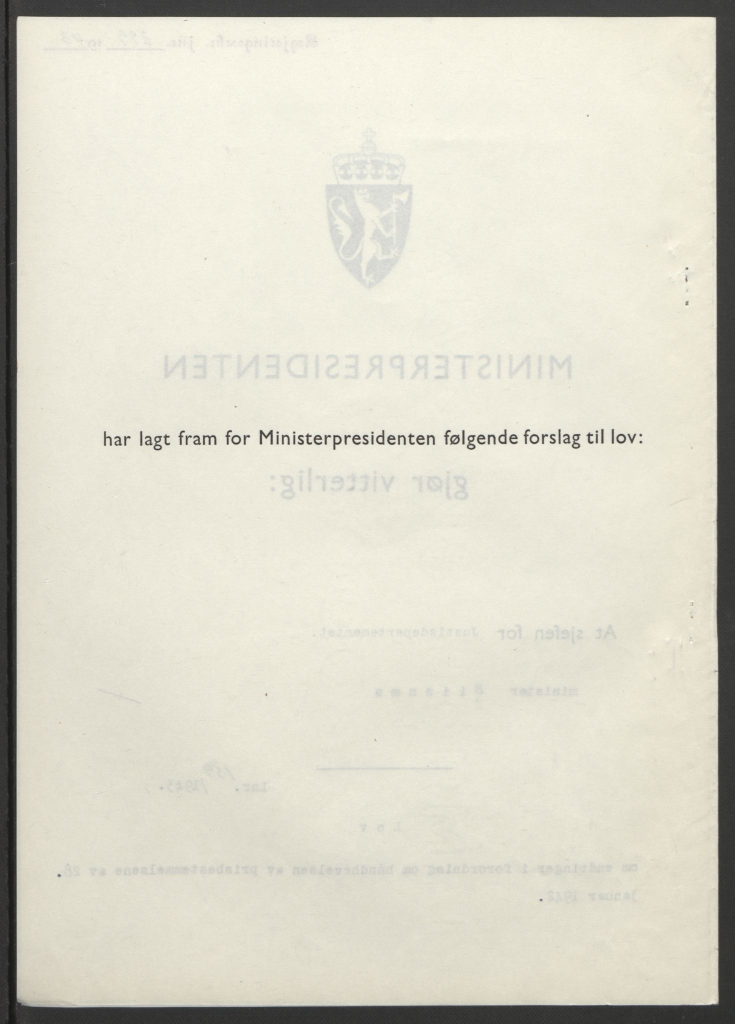 NS-administrasjonen 1940-1945 (Statsrådsekretariatet, de kommisariske statsråder mm), RA/S-4279/D/Db/L0099: Lover, 1943, p. 754