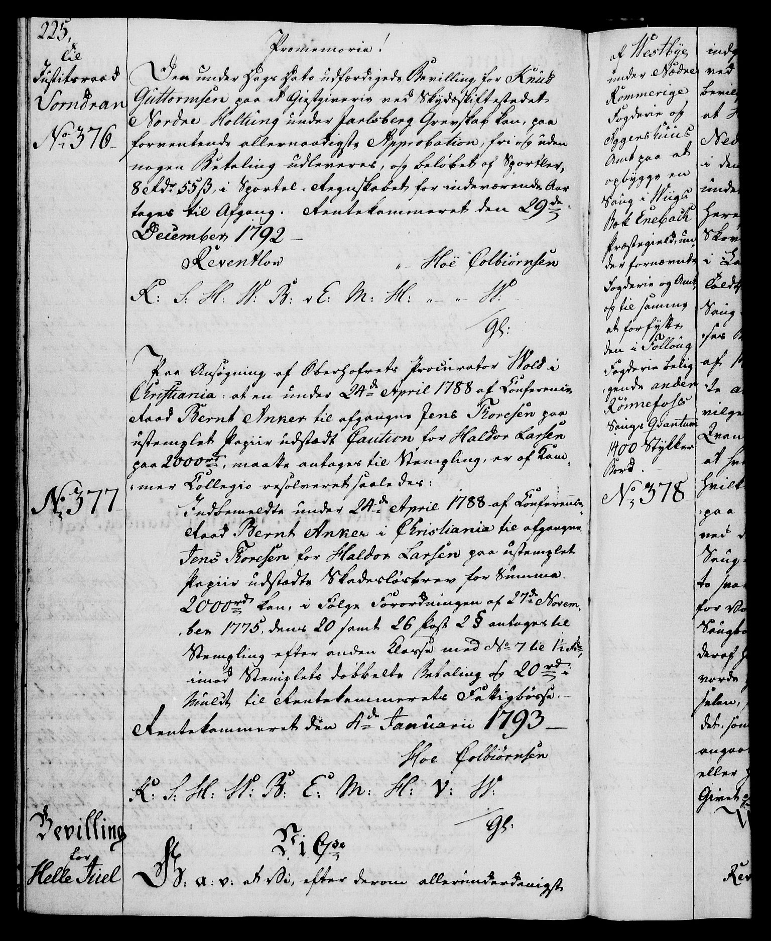Rentekammeret, Kammerkanselliet, RA/EA-3111/G/Gg/Gga/L0015: Norsk ekspedisjonsprotokoll med register (merket RK 53.15), 1790-1791, p. 225
