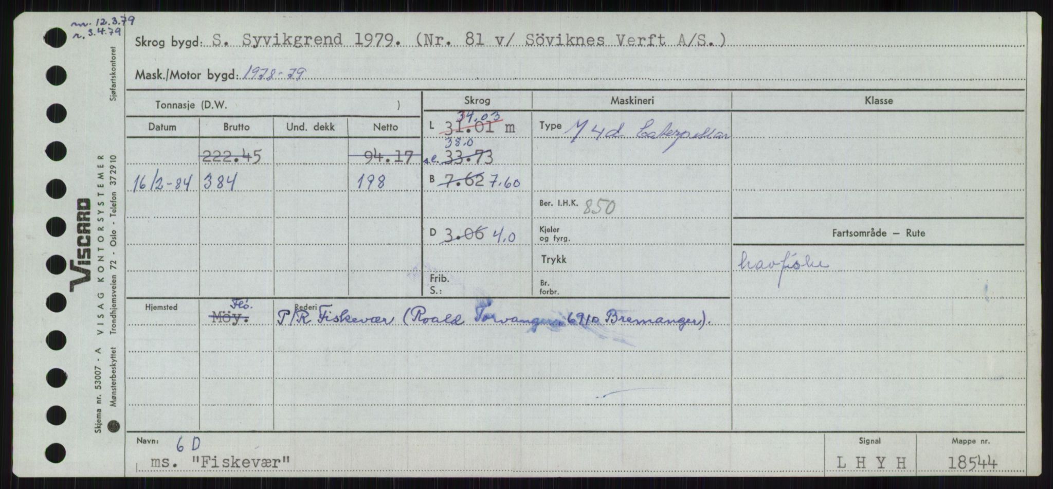 Sjøfartsdirektoratet med forløpere, Skipsmålingen, RA/S-1627/H/Ha/L0002/0001: Fartøy, Eik-Hill / Fartøy, Eik-F, p. 449