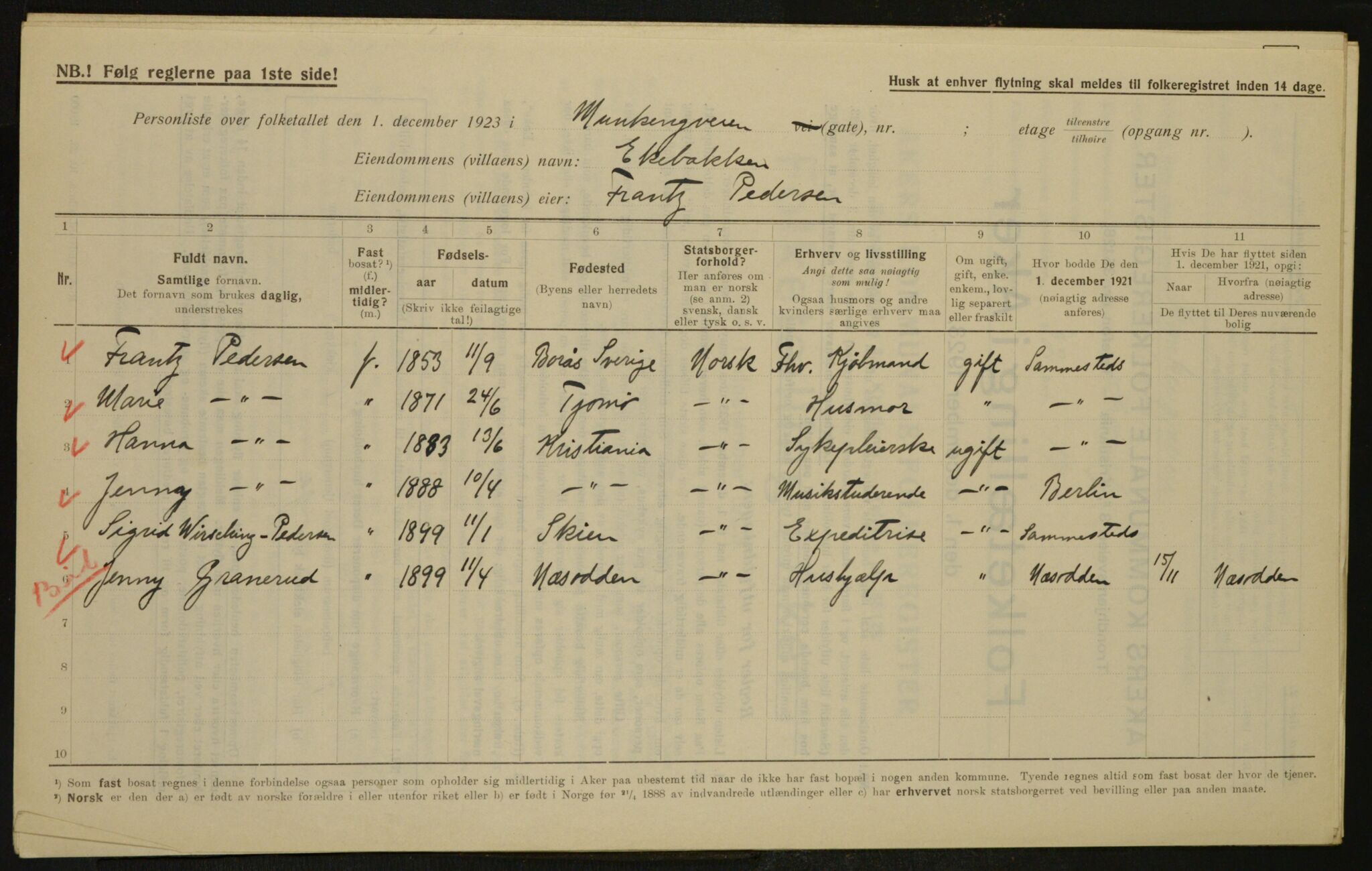 , Municipal Census 1923 for Aker, 1923, p. 4755