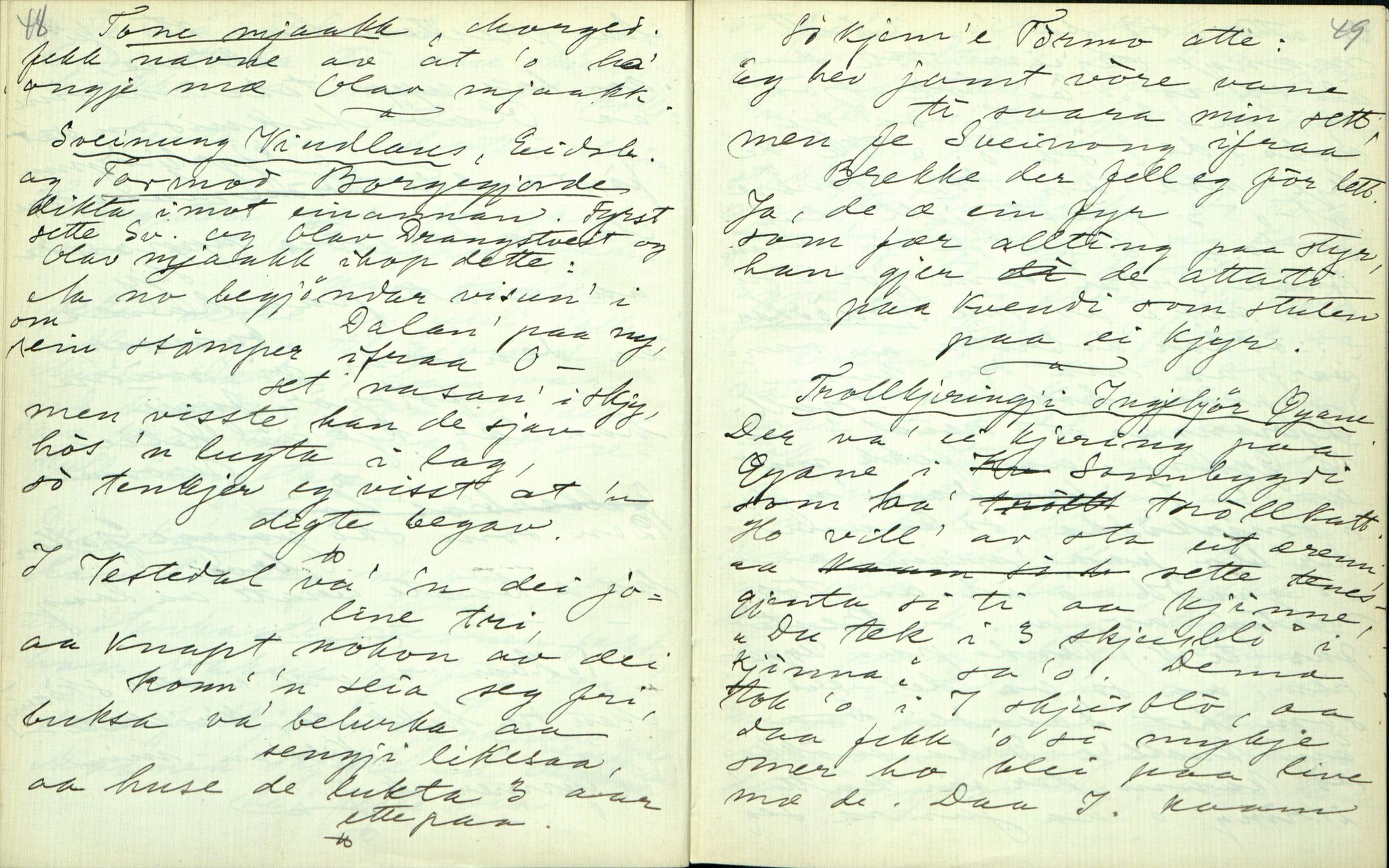 Rikard Berge, TEMU/TGM-A-1003/F/L0003/0004: 061-100 Innholdslister / 64 Segnir og sogur m.m., 1910, p. 48-49