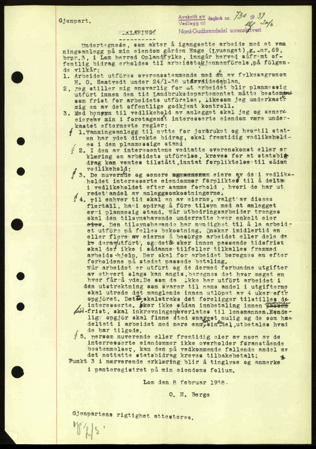 Nord-Gudbrandsdal tingrett, SAH/TING-002/H/Hb/Hbc/L0001: Mortgage book no. B47-B49, 1936-1939, Diary no: : 730/1939