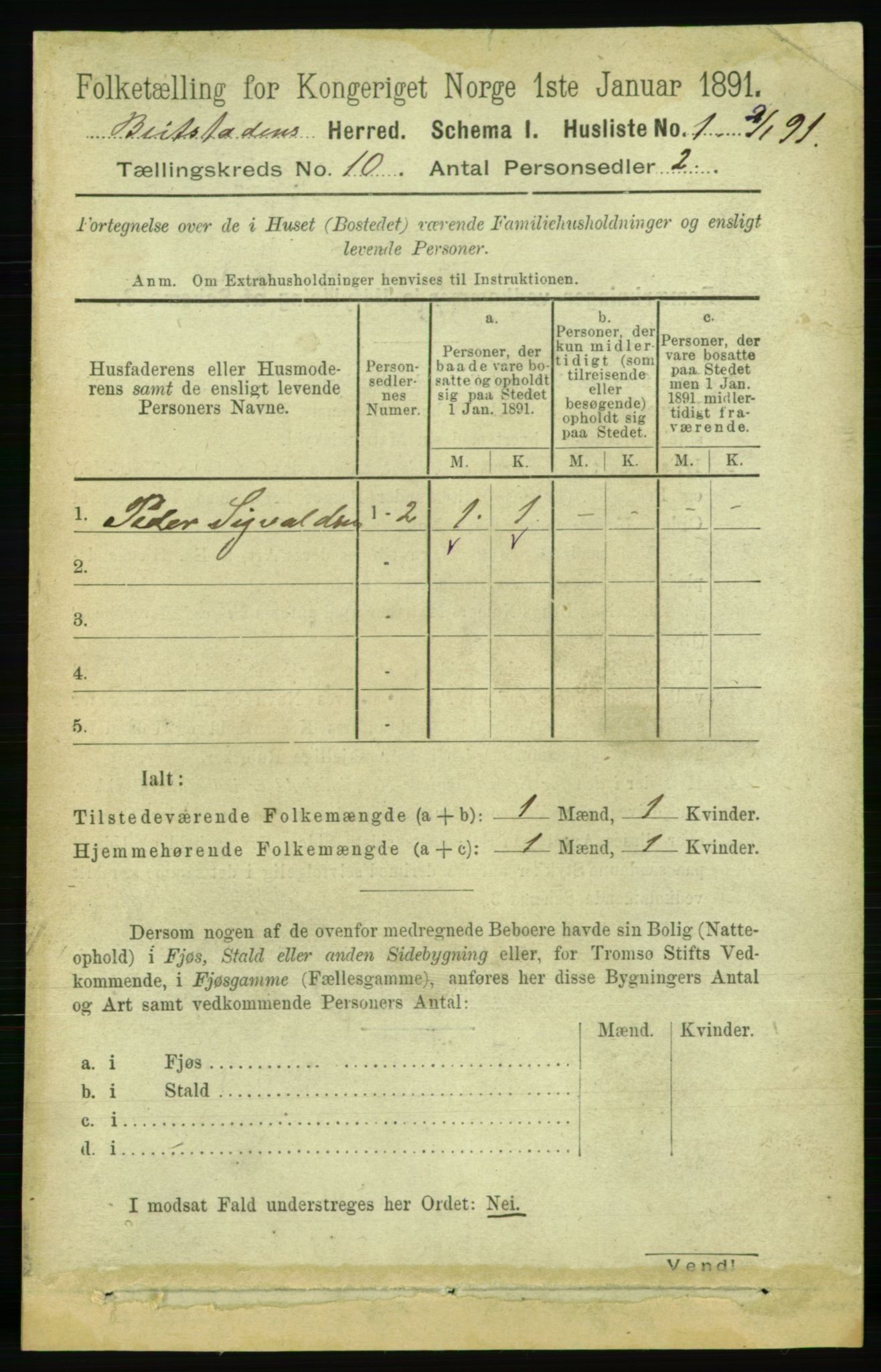 RA, 1891 census for 1727 Beitstad, 1891, p. 2686