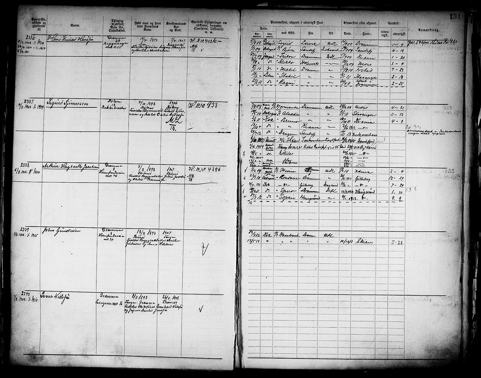 Drammen innrulleringsdistrikt, AV/SAKO-A-781/F/Fb/L0006: Annotasjonsrulle, 1905-1911, p. 133