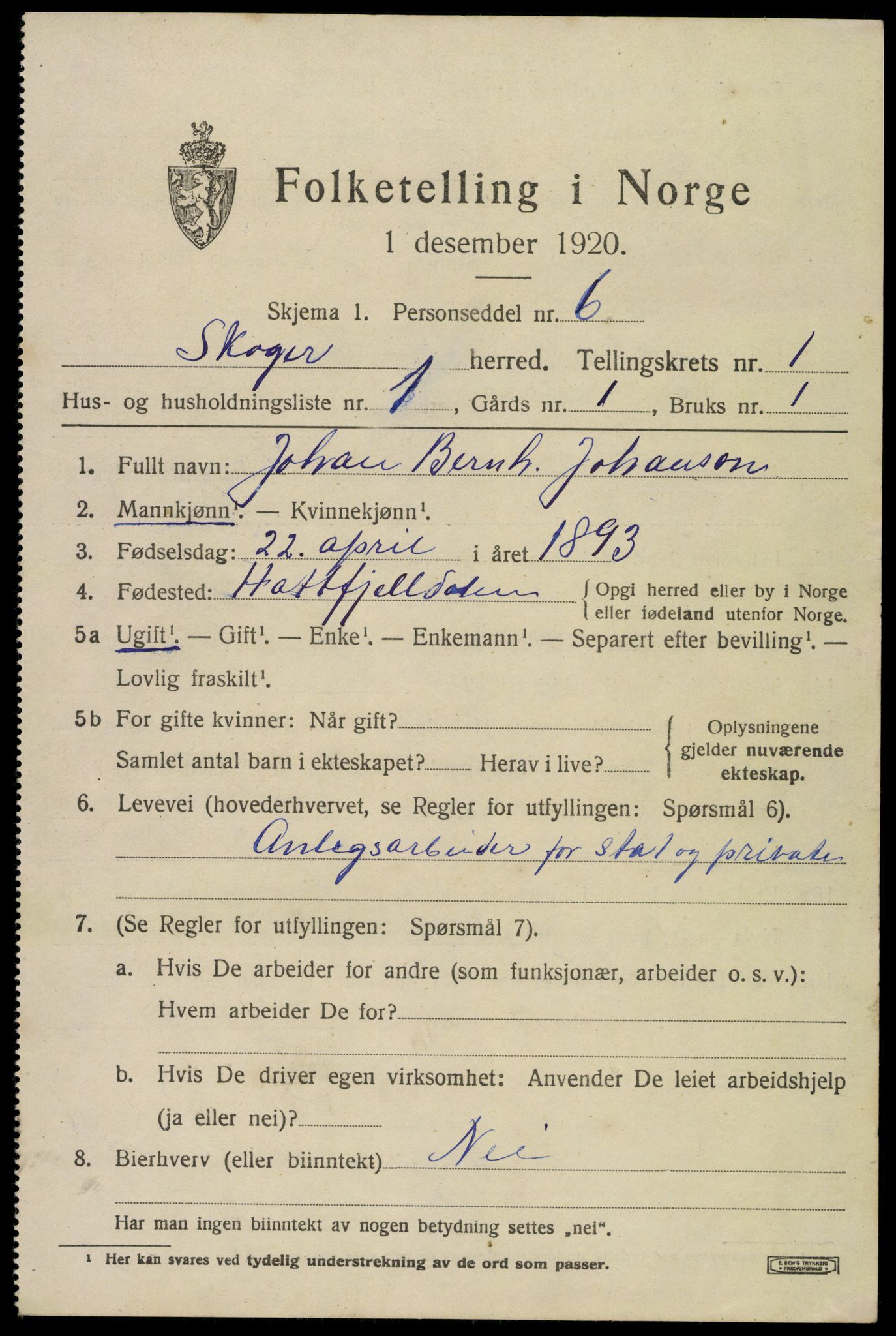 SAKO, 1920 census for Skoger, 1920, p. 2017