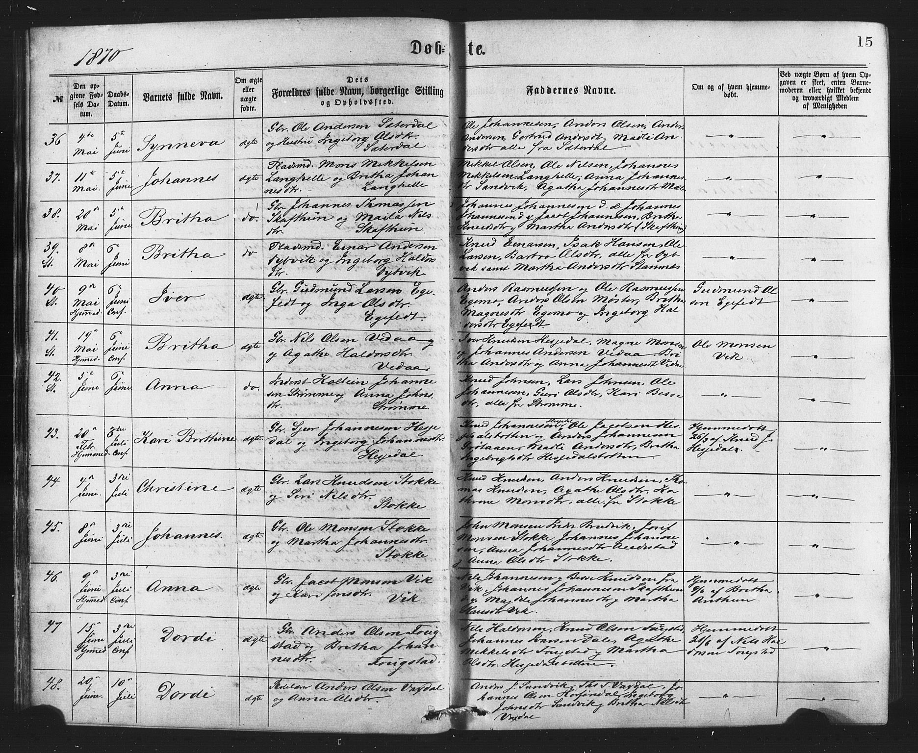 Bruvik Sokneprestembete, AV/SAB-A-74701/H/Haa: Parish register (official) no. A 1, 1869-1877, p. 15