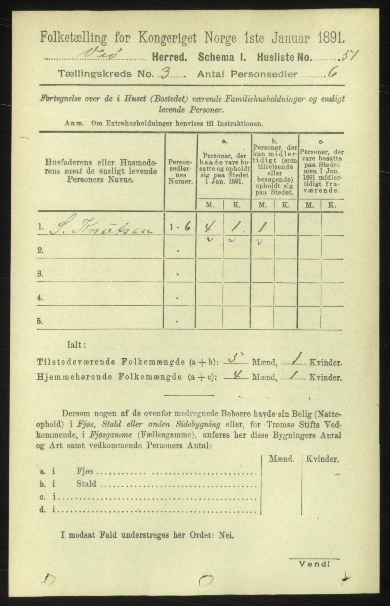 RA, 1891 census for 1541 Veøy, 1891, p. 1411