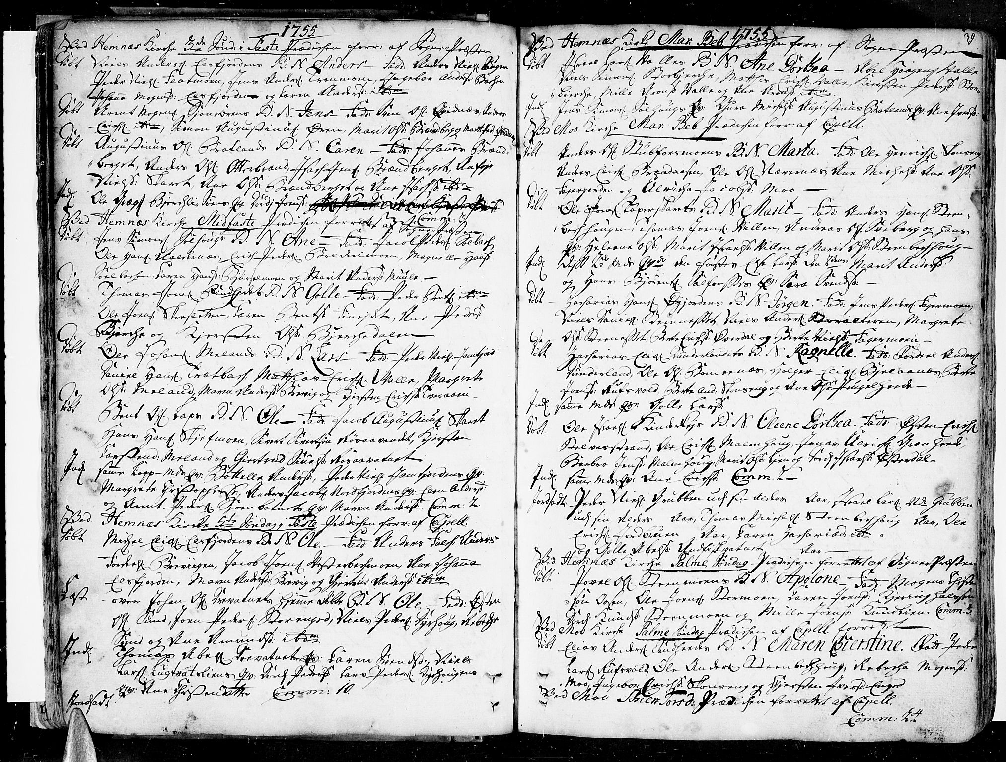 Ministerialprotokoller, klokkerbøker og fødselsregistre - Nordland, SAT/A-1459/825/L0348: Parish register (official) no. 825A04, 1752-1788, p. 39