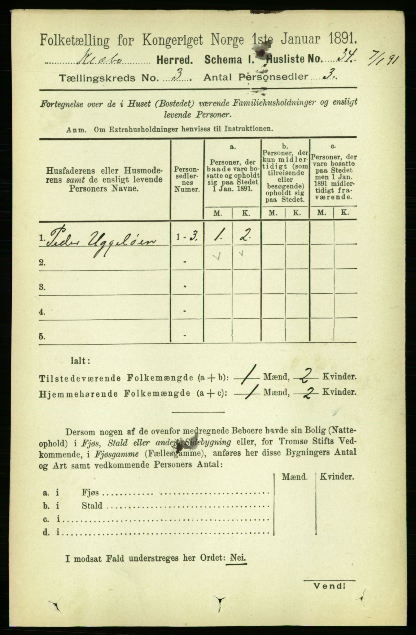 RA, 1891 census for 1662 Klæbu, 1891, p. 371