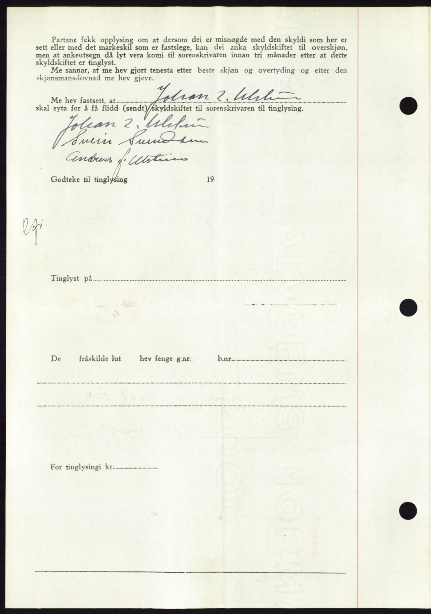 Søre Sunnmøre sorenskriveri, AV/SAT-A-4122/1/2/2C/L0085: Mortgage book no. 11A, 1949-1949, Diary no: : 1780/1949