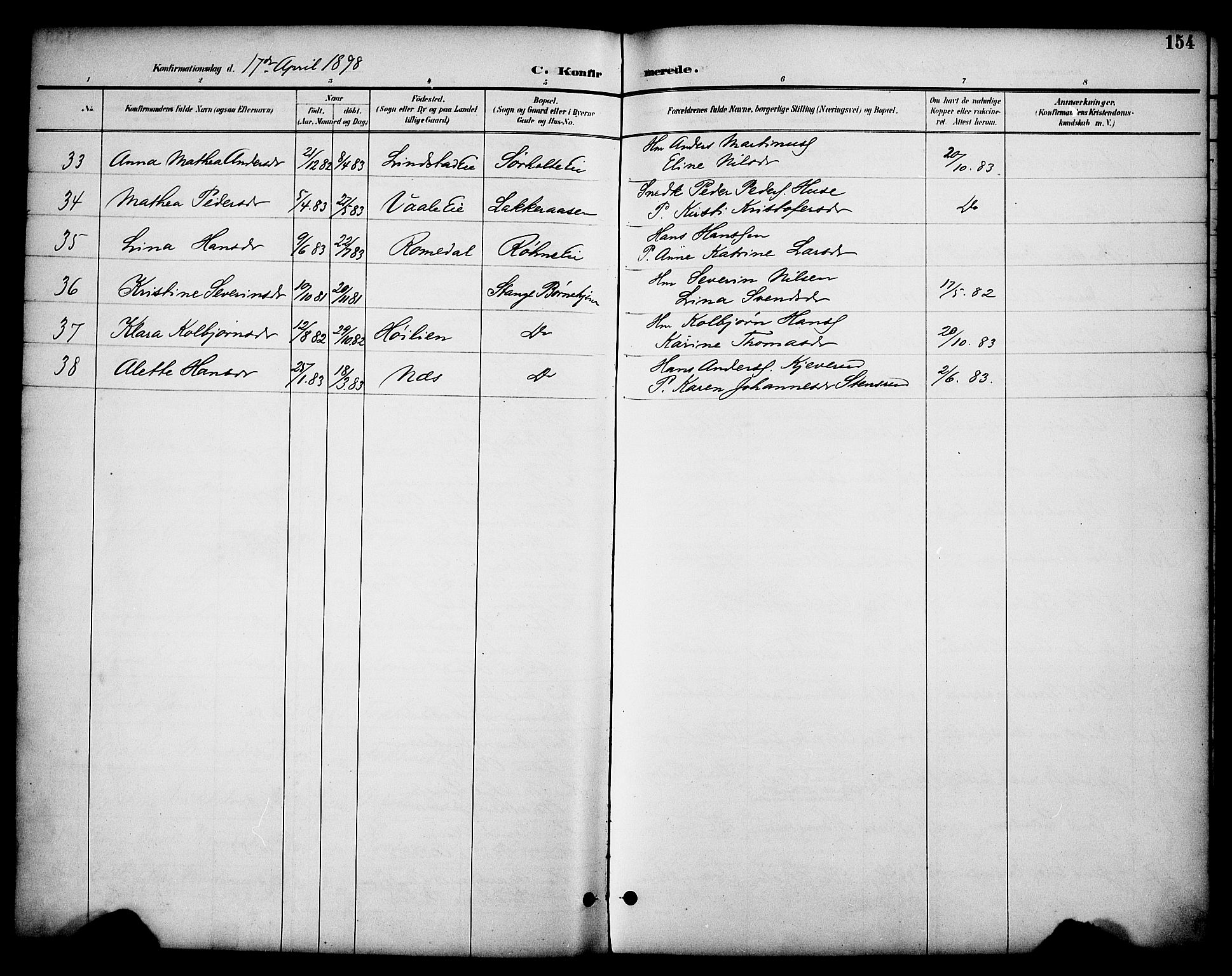 Stange prestekontor, AV/SAH-PREST-002/K/L0020: Parish register (official) no. 20, 1894-1905, p. 154