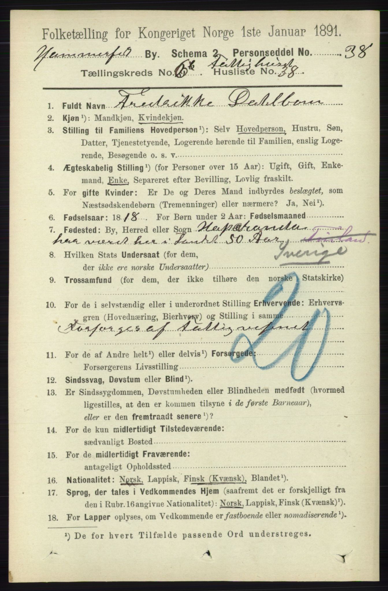 RA, 1891 census for 2001 Hammerfest, 1891, p. 2205