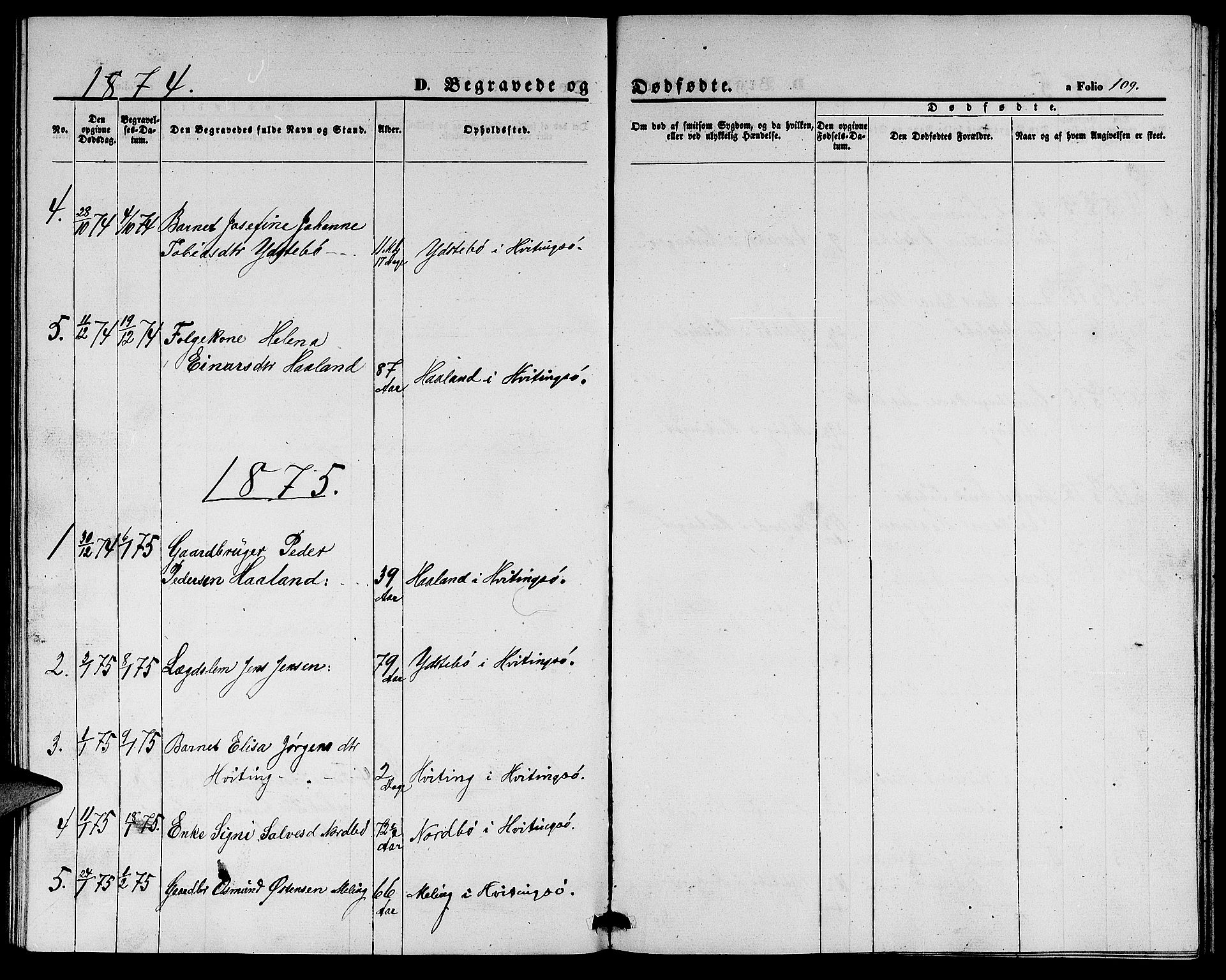 Rennesøy sokneprestkontor, SAST/A -101827/H/Ha/Hab/L0003: Parish register (copy) no. B 3, 1855-1888, p. 109