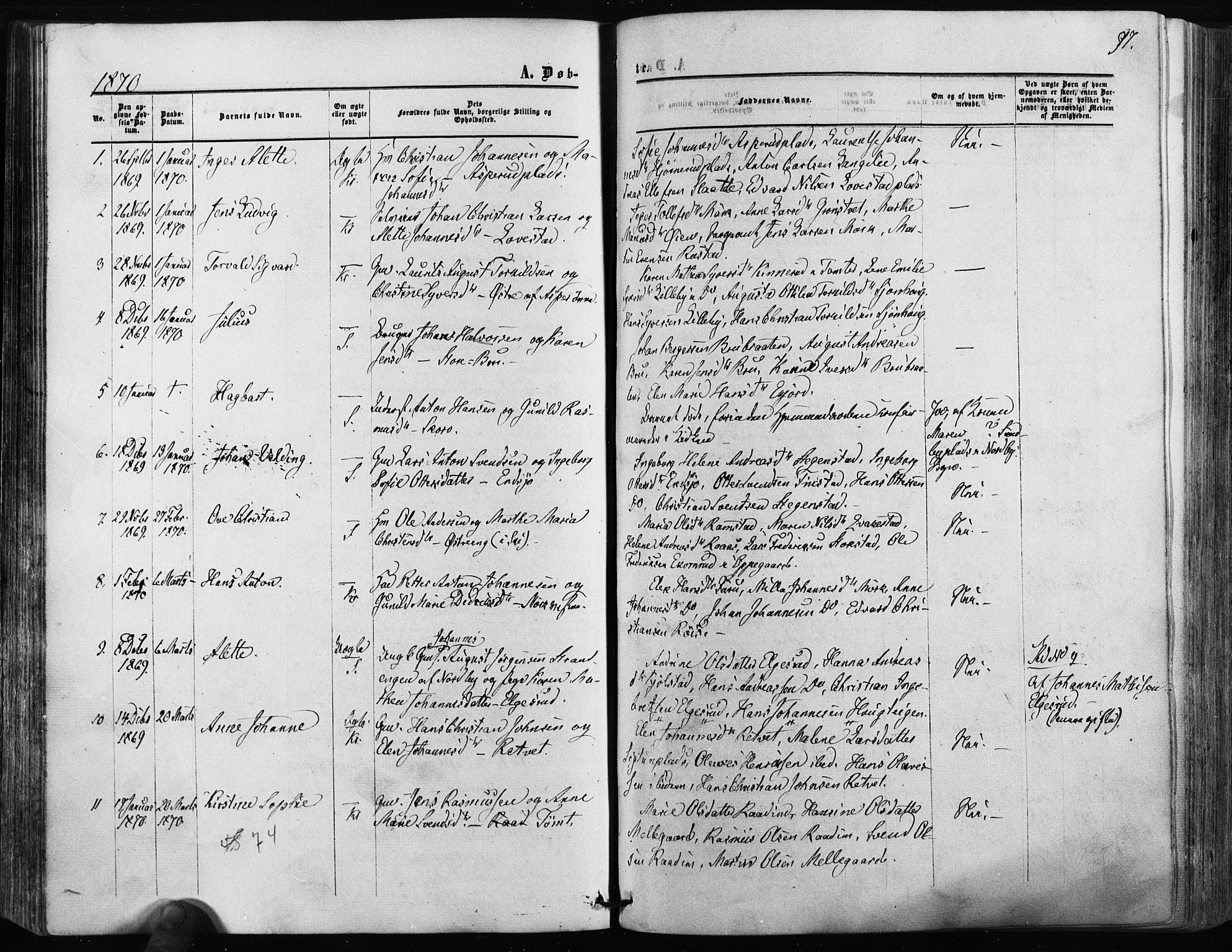 Kråkstad prestekontor Kirkebøker, SAO/A-10125a/F/Fa/L0007: Parish register (official) no. I 7, 1858-1870, p. 97