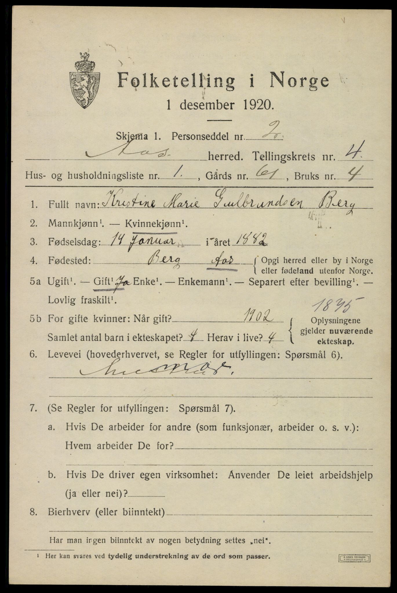 SAO, 1920 census for Ås, 1920, p. 4728