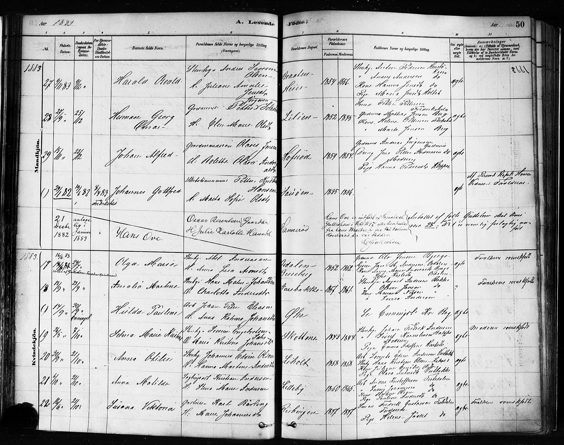 Idd prestekontor Kirkebøker, AV/SAO-A-10911/F/Fc/L0006a: Parish register (official) no. III 6A, 1878-1903, p. 50