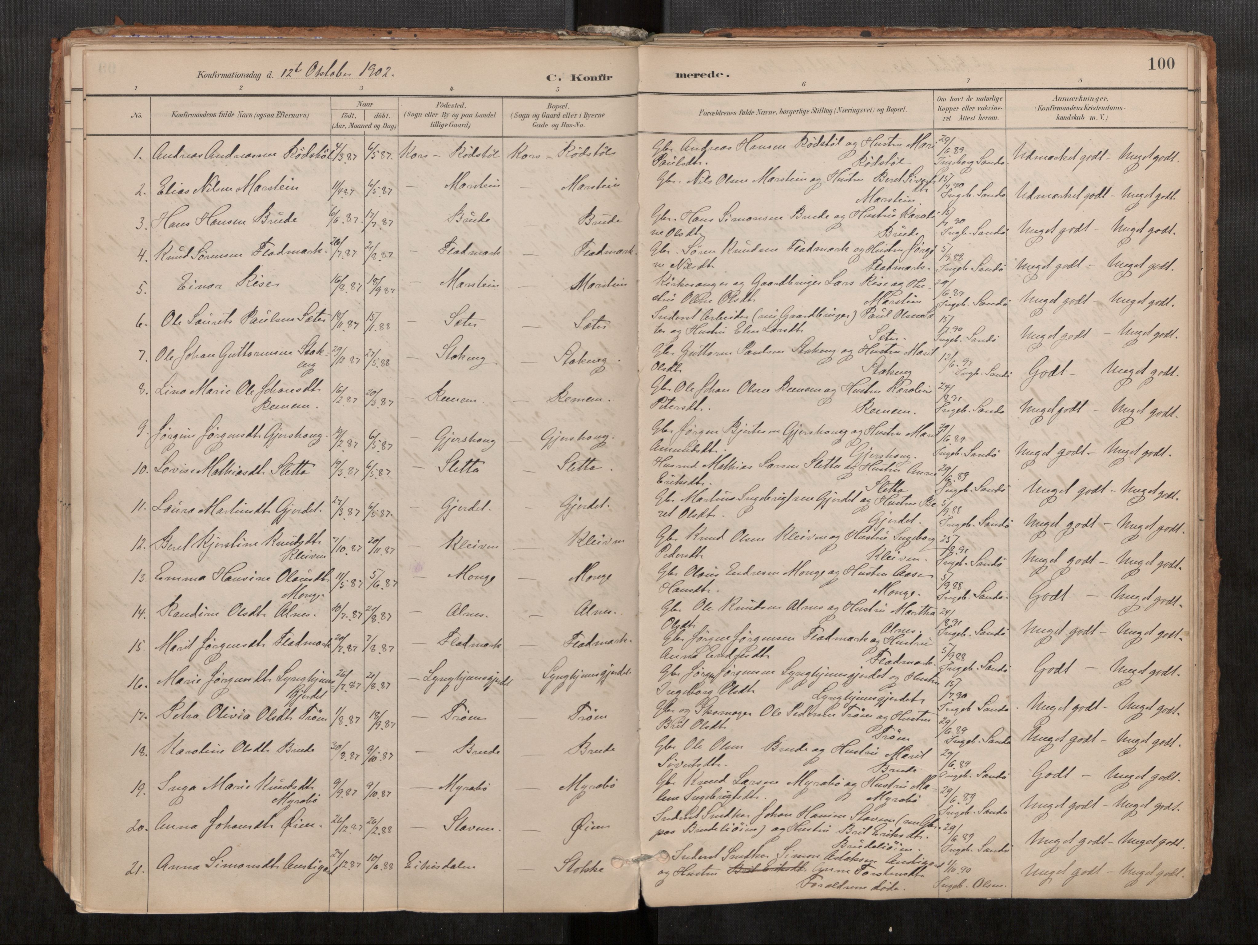 Ministerialprotokoller, klokkerbøker og fødselsregistre - Møre og Romsdal, AV/SAT-A-1454/546/L0599: Parish register (official) no. 546A03, 1882-1920, p. 100