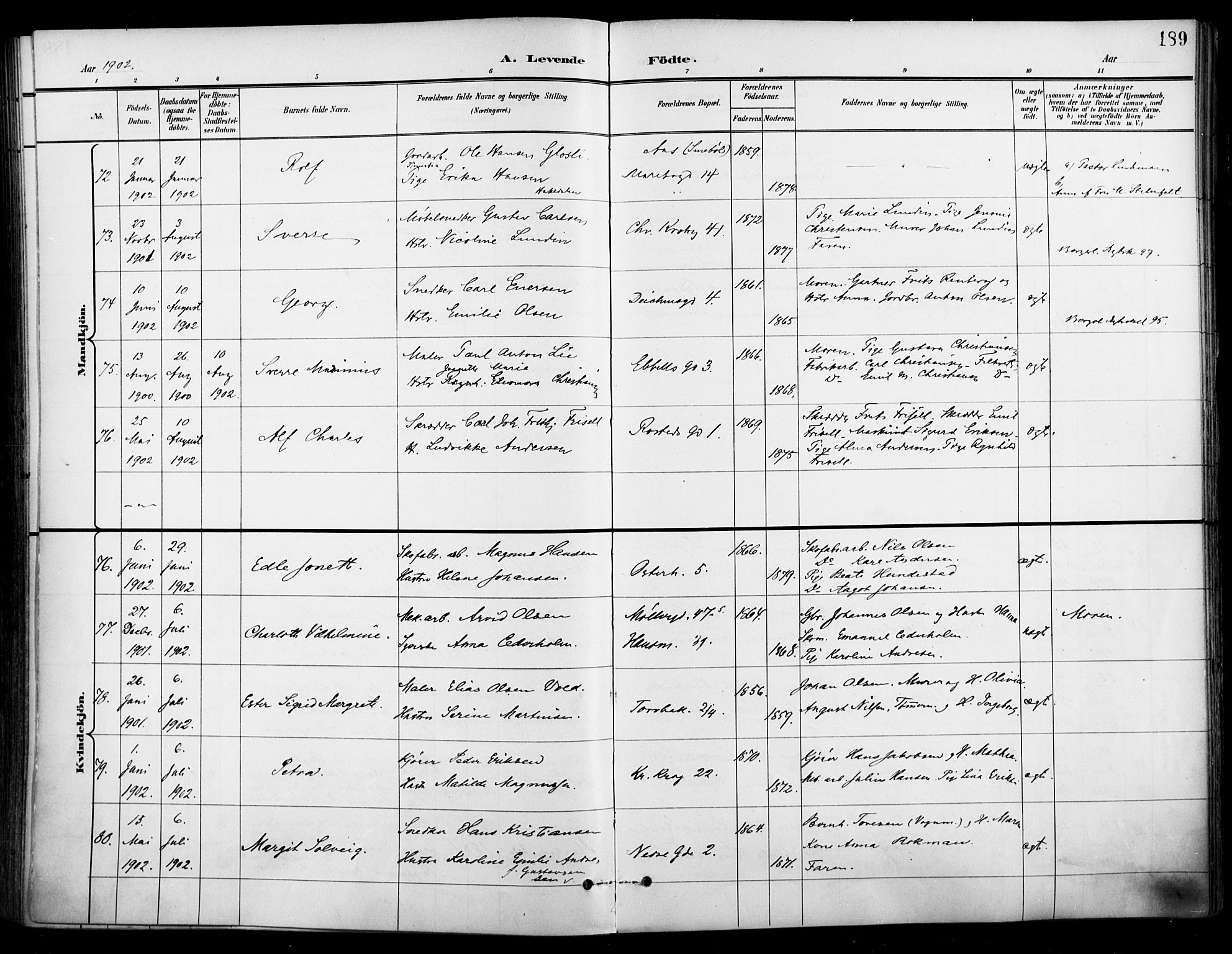 Jakob prestekontor Kirkebøker, SAO/A-10850/F/Fa/L0005: Parish register (official) no. 5, 1896-1903, p. 189
