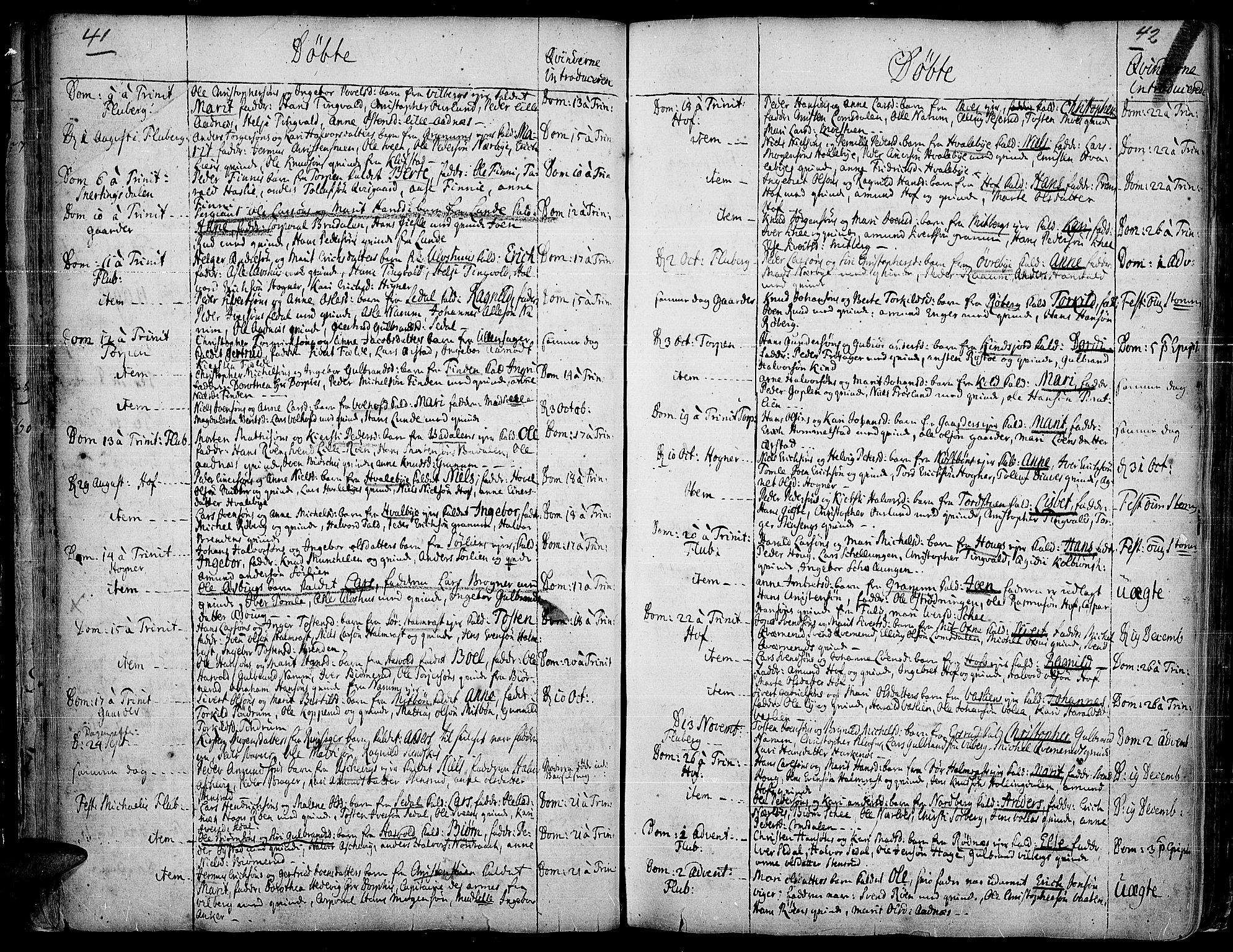 Land prestekontor, SAH/PREST-120/H/Ha/Haa/L0002: Parish register (official) no. 2, 1733-1764, p. 41-42