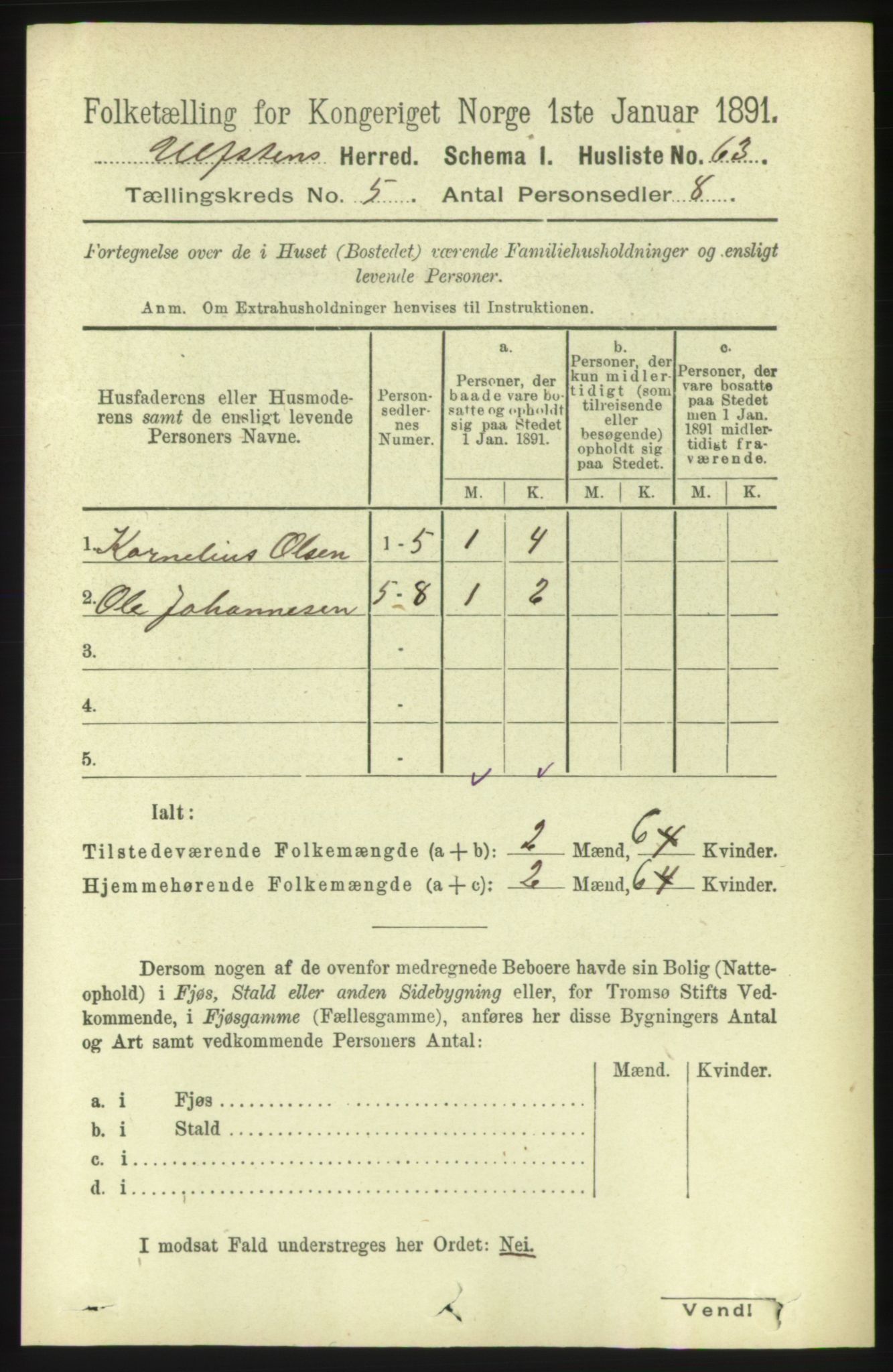 RA, 1891 census for 1516 Ulstein, 1891, p. 1254