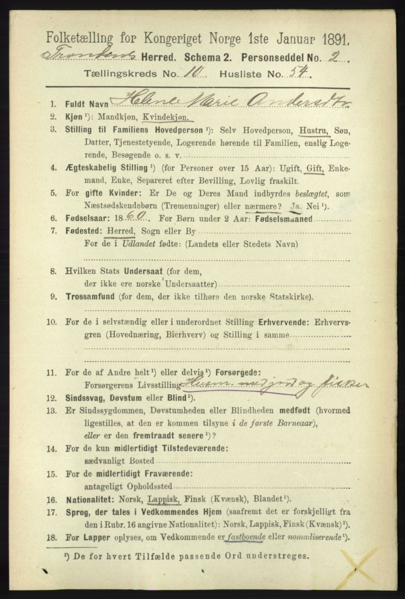 RA, 1891 census for 1914 Trondenes, 1891, p. 7866