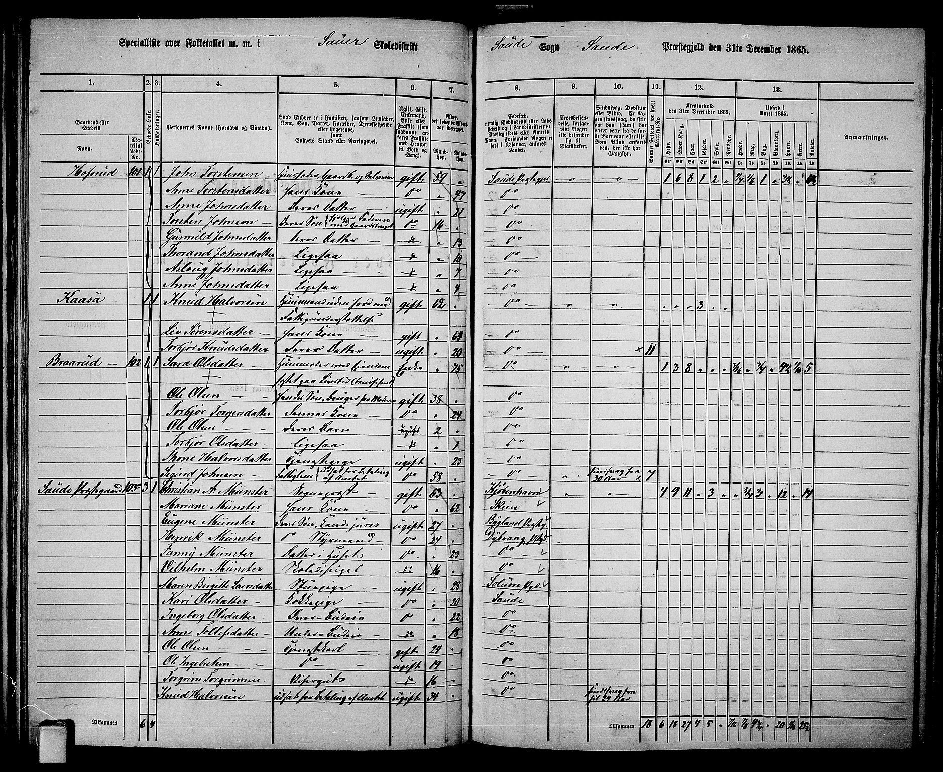 RA, 1865 census for Sauherad, 1865, p. 89