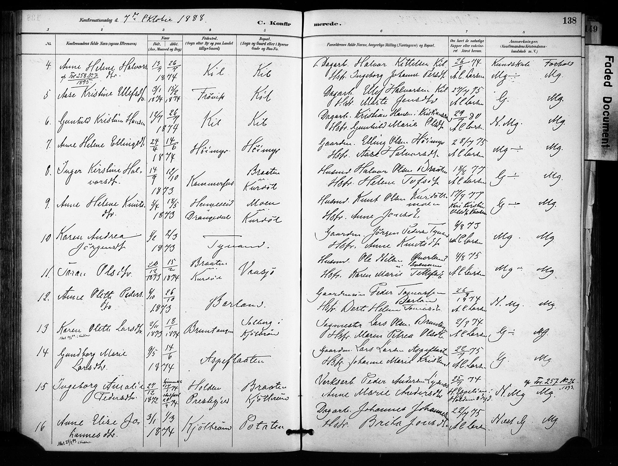 Sannidal kirkebøker, SAKO/A-296/F/Fa/L0015: Parish register (official) no. 15, 1884-1899, p. 138