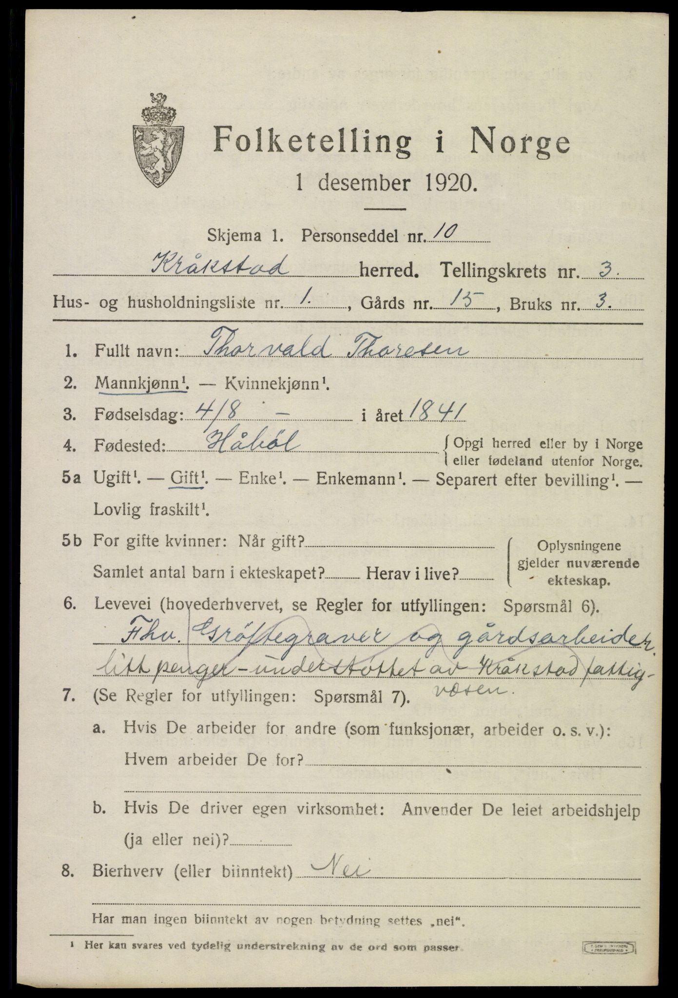 SAO, 1920 census for Kråkstad, 1920, p. 3375