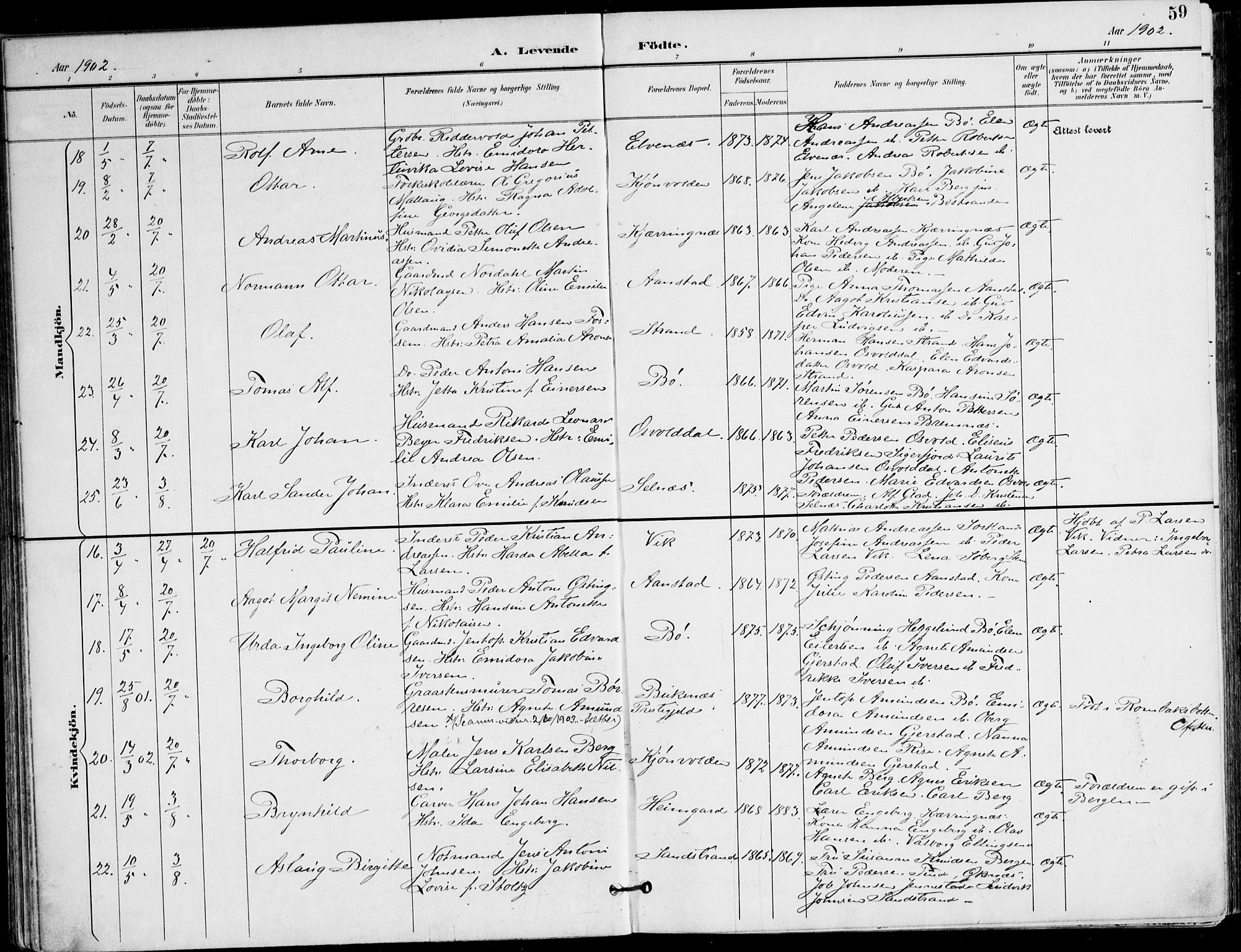 Ministerialprotokoller, klokkerbøker og fødselsregistre - Nordland, AV/SAT-A-1459/895/L1372: Parish register (official) no. 895A07, 1894-1914, p. 59