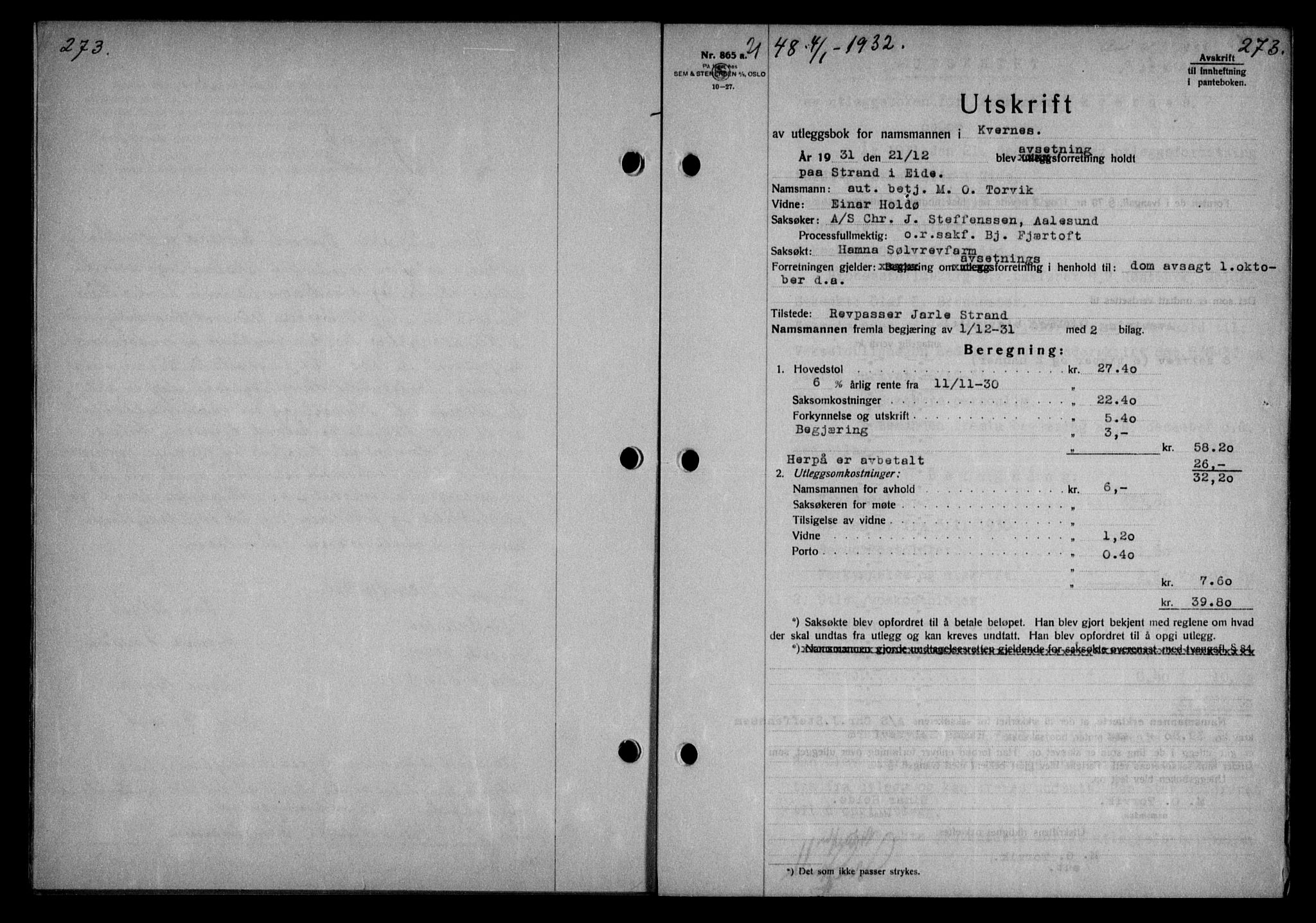 Nordmøre sorenskriveri, AV/SAT-A-4132/1/2/2Ca: Mortgage book no. 64, 1931-1932, Deed date: 04.01.1932