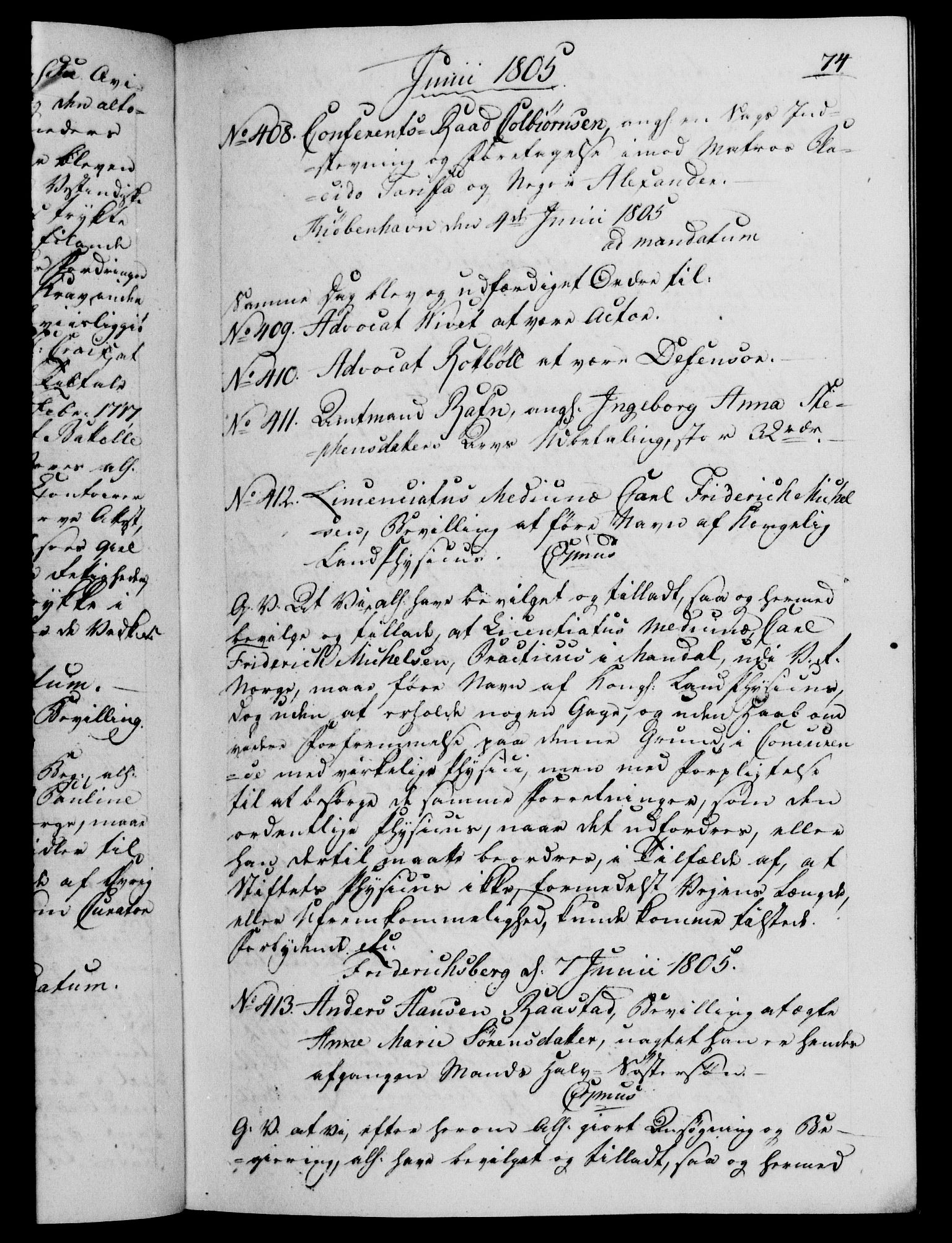 Danske Kanselli 1800-1814, RA/EA-3024/H/Hf/Hfb/Hfba/L0003: Registranter, 1805-1807, p. 74a