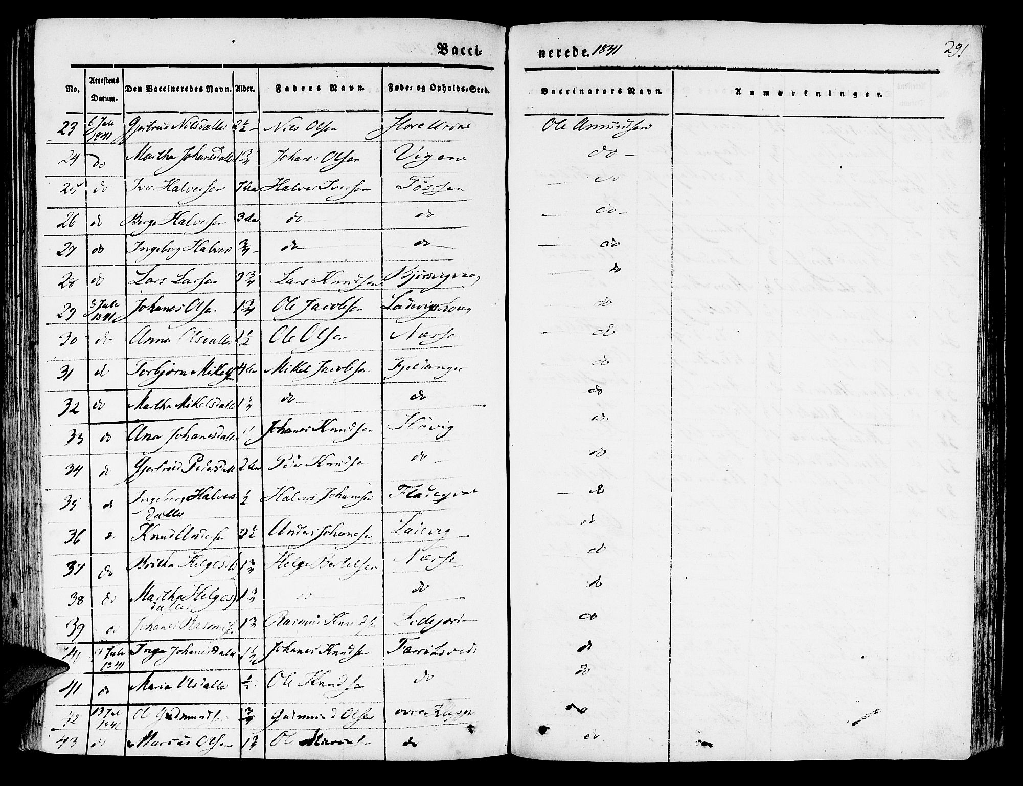 Hosanger sokneprestembete, SAB/A-75801/H/Haa: Parish register (official) no. A 7, 1835-1848, p. 291