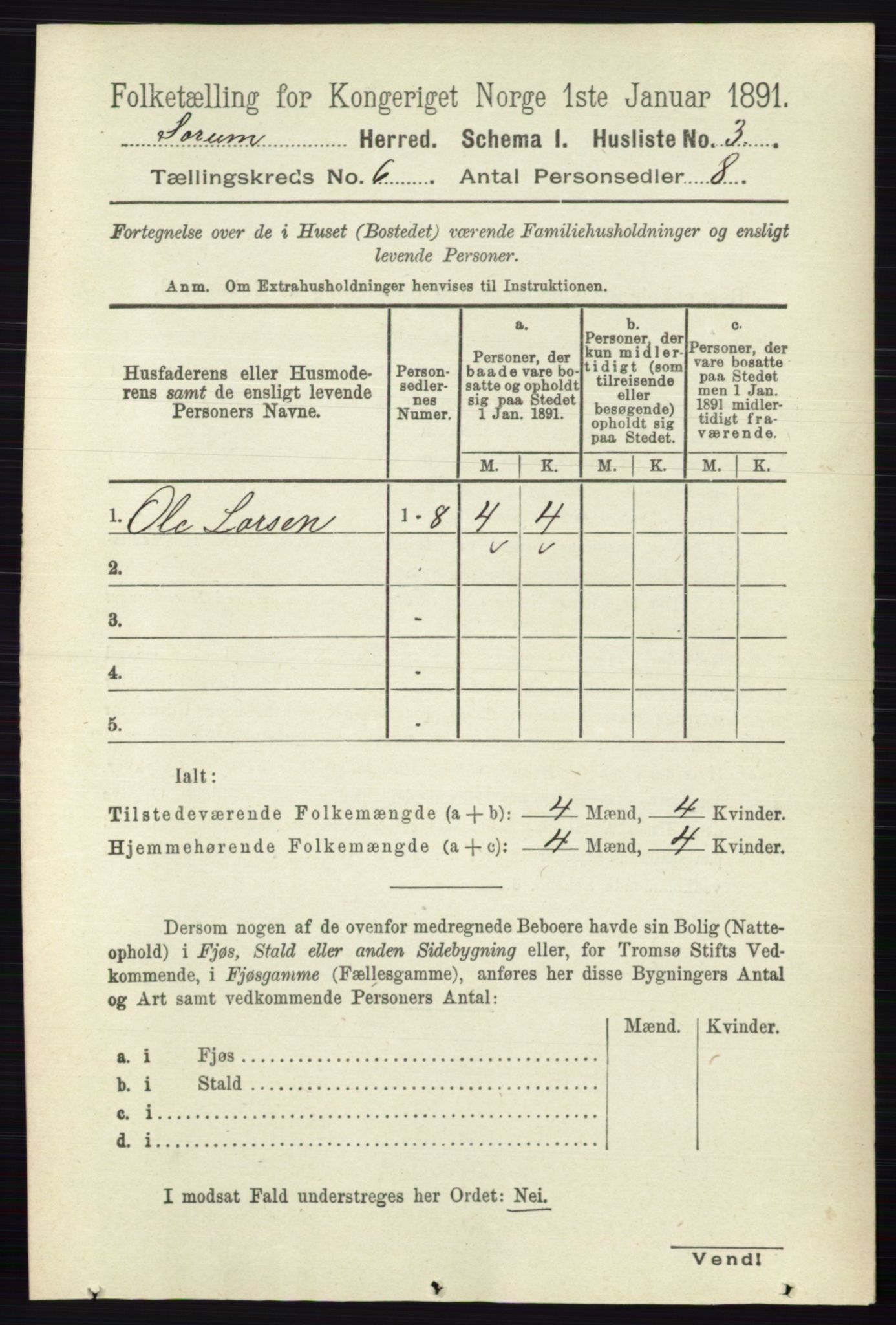 RA, 1891 census for 0226 Sørum, 1891, p. 2623