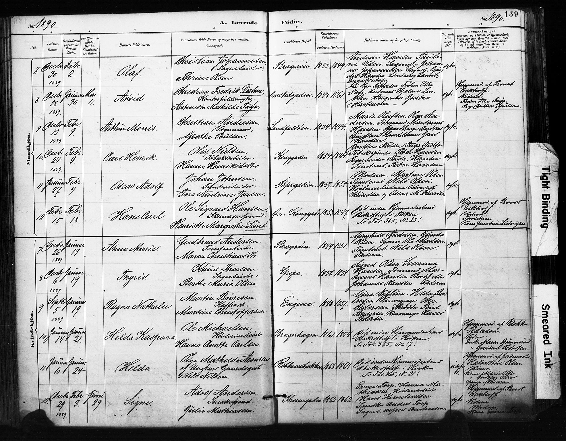 Bragernes kirkebøker, AV/SAKO-A-6/F/Fb/L0007: Parish register (official) no. II 7, 1885-1893, p. 139