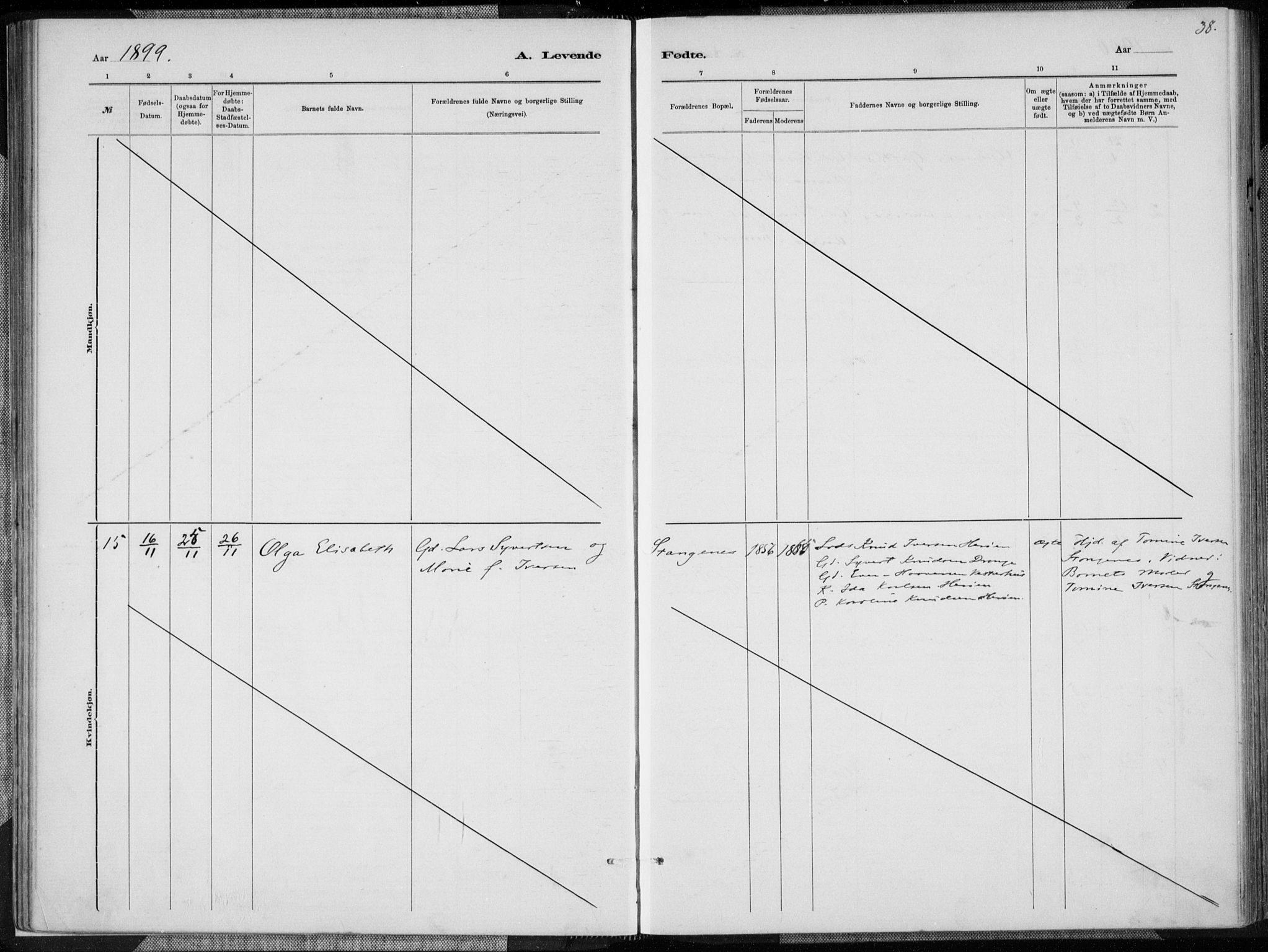 Oddernes sokneprestkontor, AV/SAK-1111-0033/F/Fa/Fab/L0002: Parish register (official) no. A 2, 1884-1903, p. 38