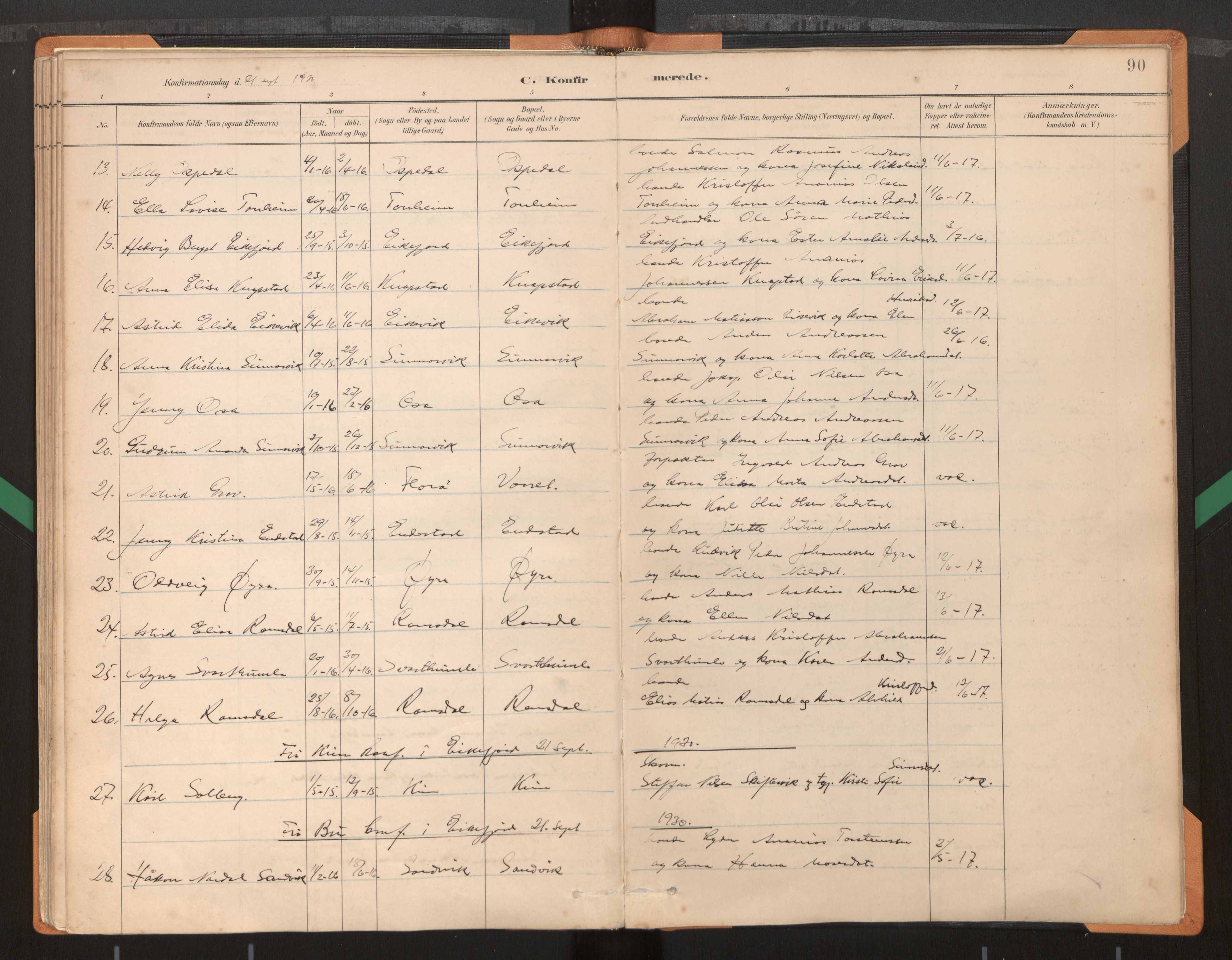 Kinn sokneprestembete, AV/SAB-A-80801/H/Haa/Haad/L0004: Parish register (official) no. D 4, 1883-1944, p. 90