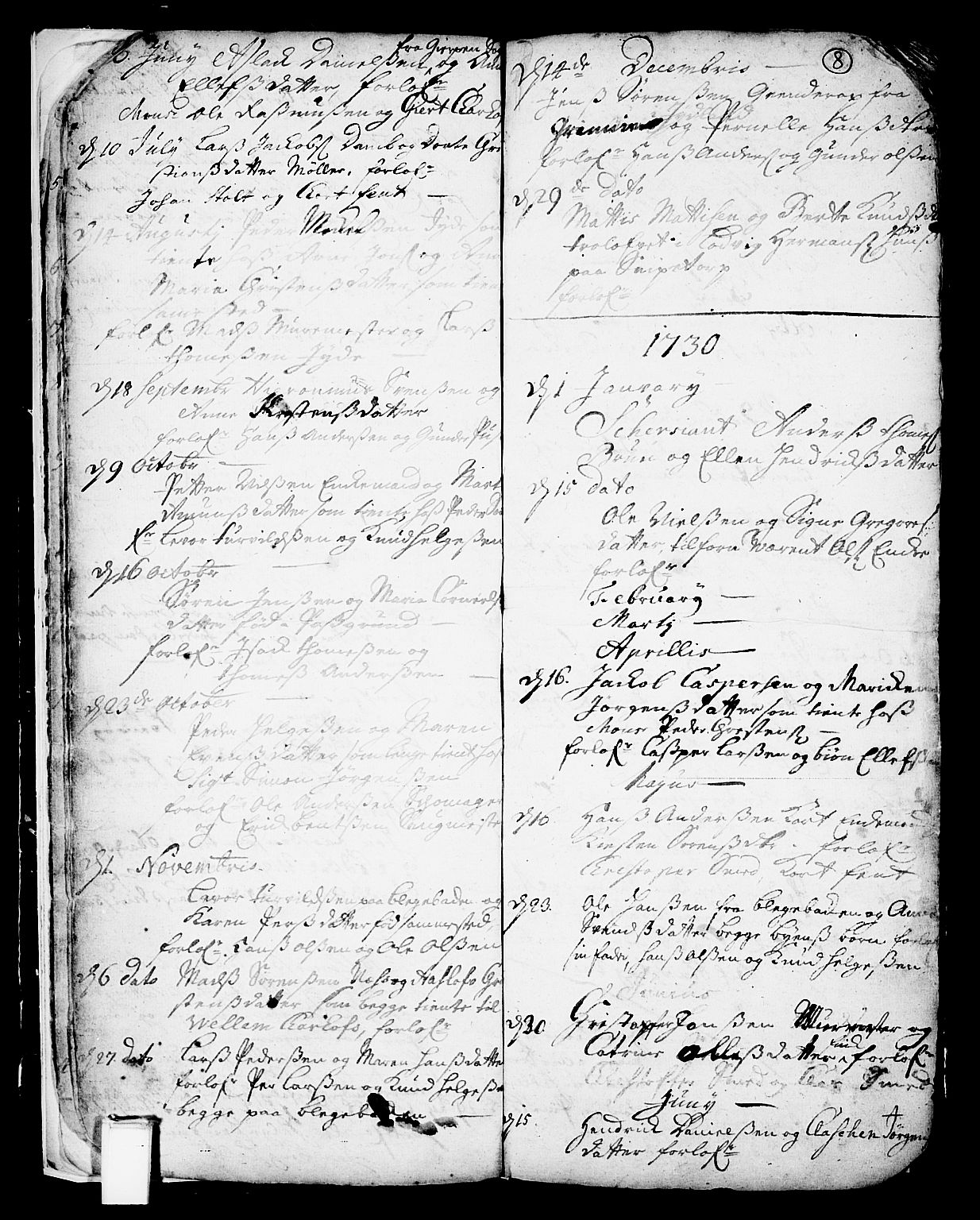 Skien kirkebøker, SAKO/A-302/F/Fa/L0002: Parish register (official) no. 2, 1716-1757, p. 8