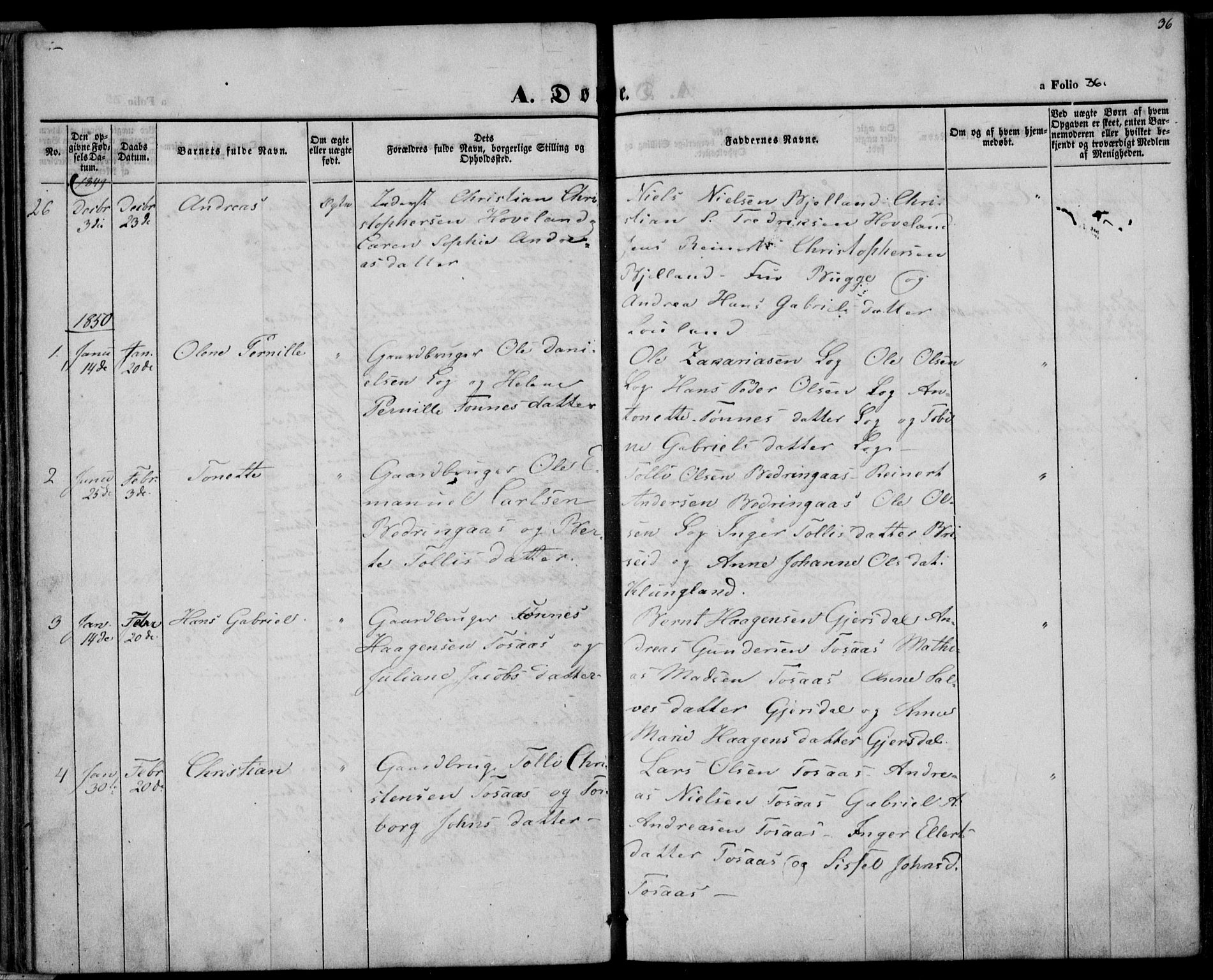 Herad sokneprestkontor, AV/SAK-1111-0018/F/Fa/Faa/L0004: Parish register (official) no. A 4, 1844-1853, p. 36