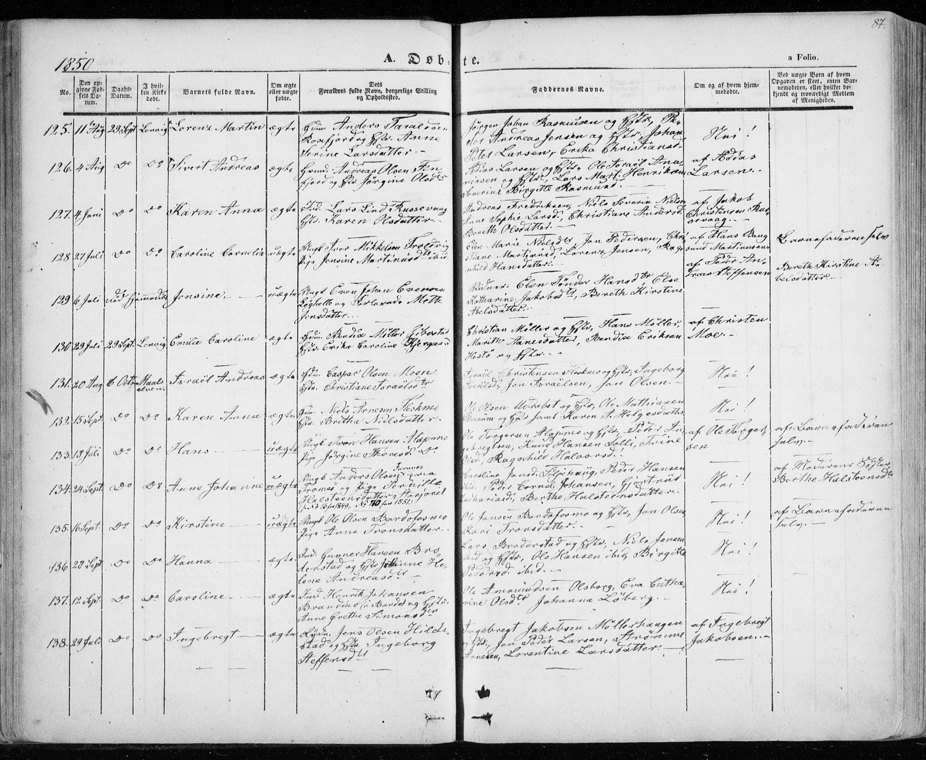 Lenvik sokneprestembete, SATØ/S-1310/H/Ha/Haa/L0006kirke: Parish register (official) no. 6, 1845-1854, p. 87
