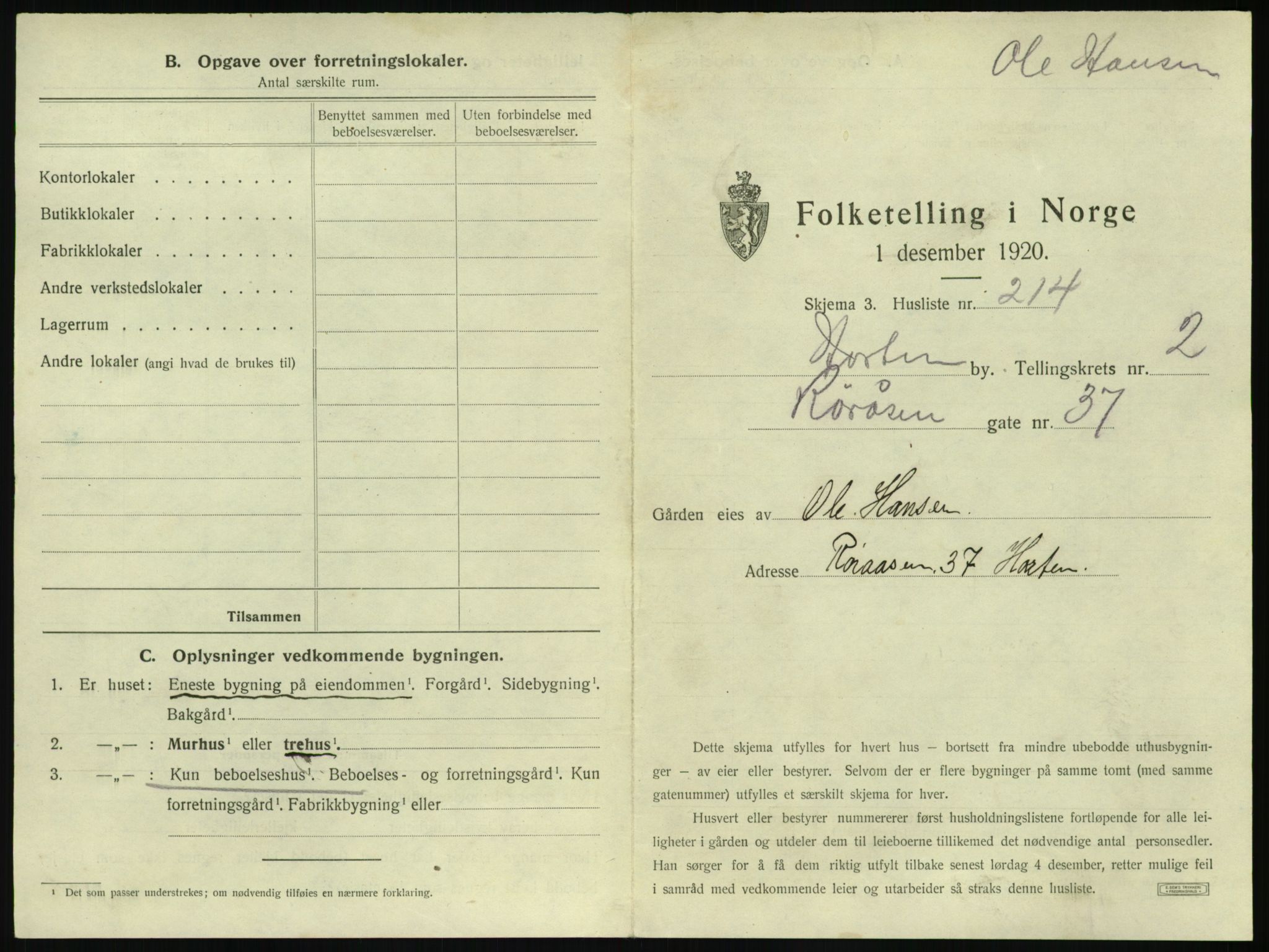 SAKO, 1920 census for Horten, 1920, p. 745